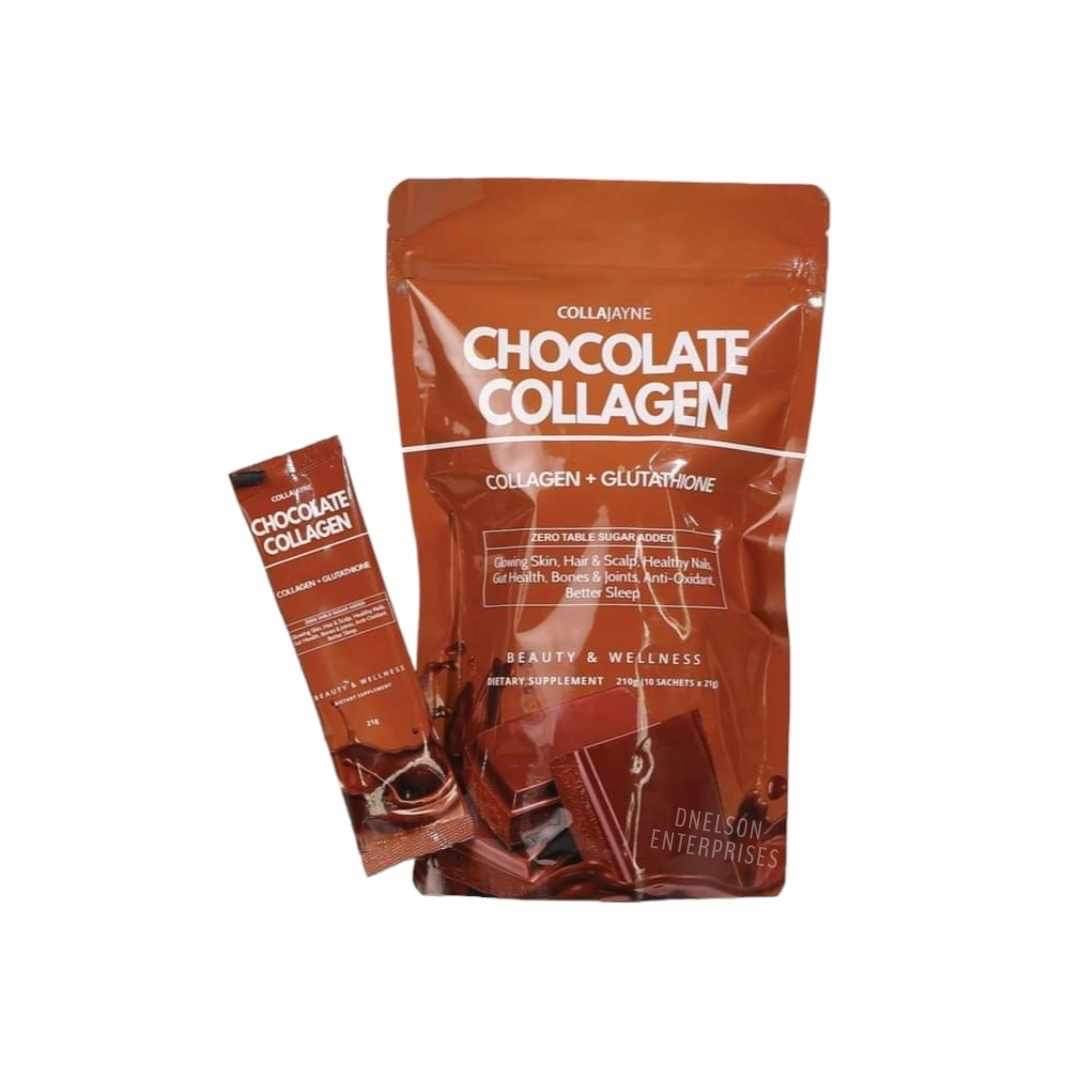 CollaJayne Chocolate Collagen, a delicious beauty drink with 10 sachets for glowing skin.