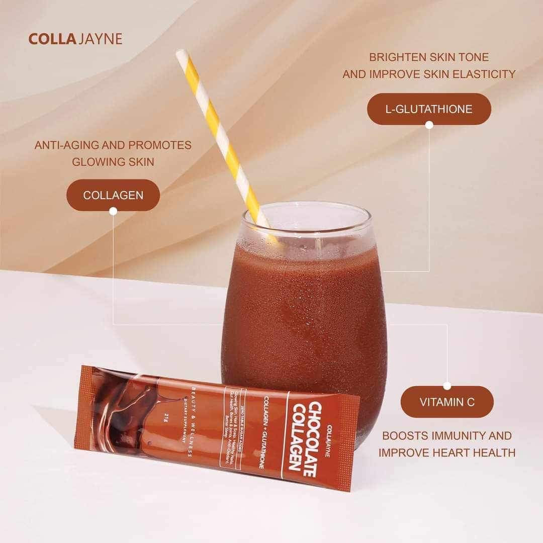 CollaJayne Chocolate Collagen in 10 sachets, perfect for anti-aging and skin nourishment.