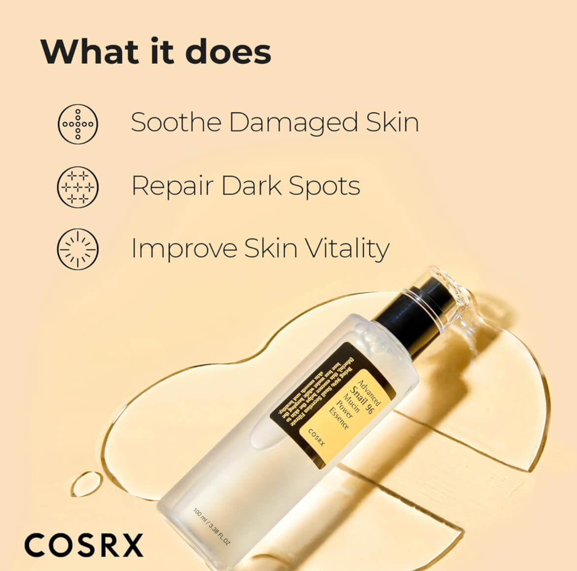 COSRX Snail Mucin Essence - Korean skincare for hydration, skin barrier repair, and anti-aging (100ml)