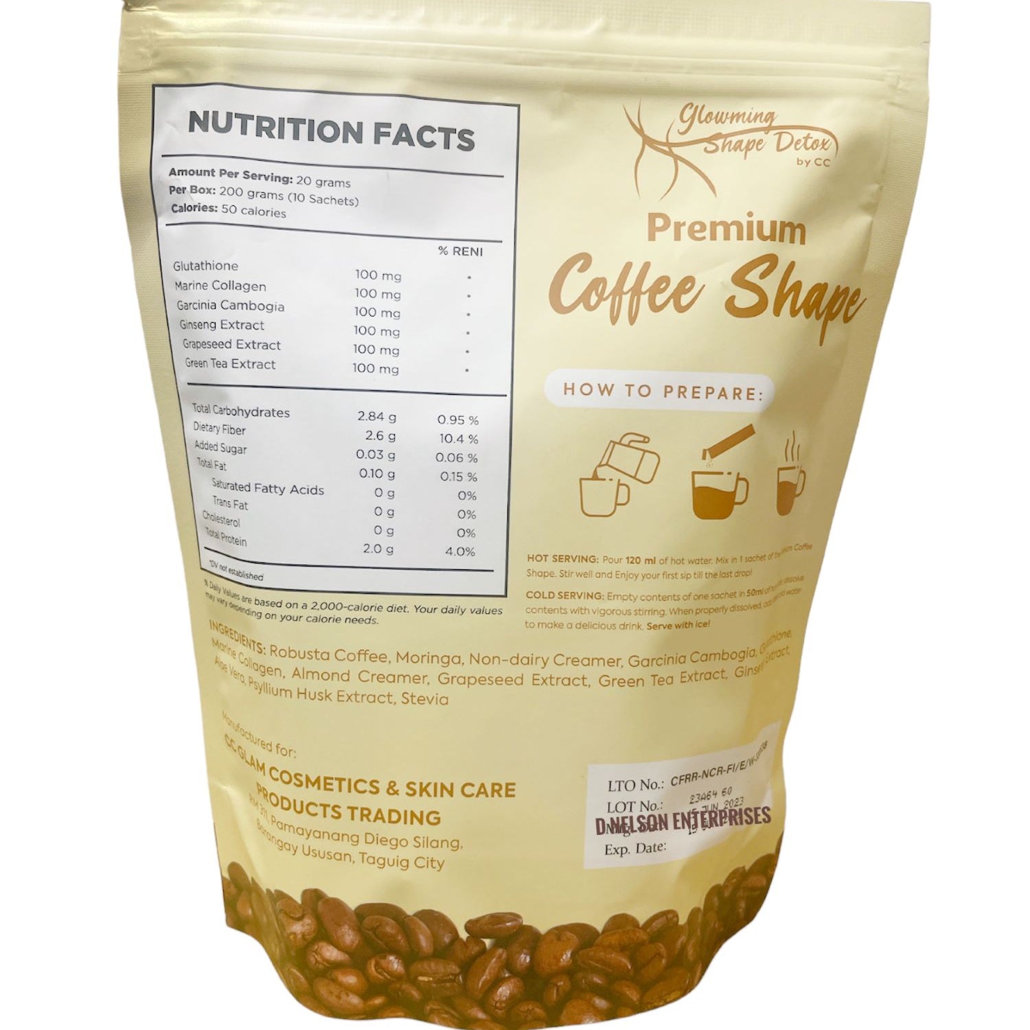 Cris Cosmetics Shape Coffee - Premium Slimming Coffee with Natural Ingredients (20 Sachets)