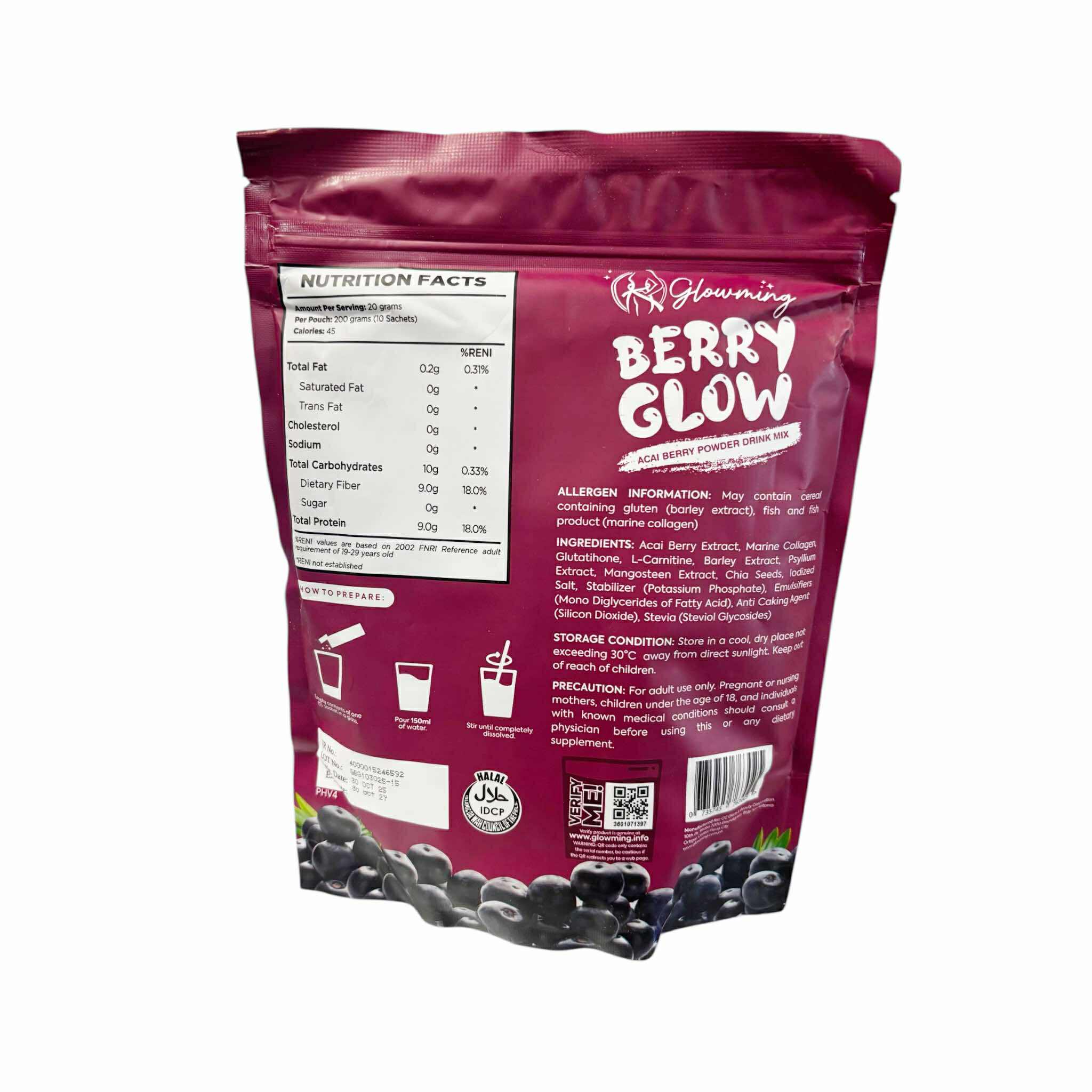 Cris Cosmetics Glowming Berry Glow Acai Berry Juice, 10 Sachets x 20g
