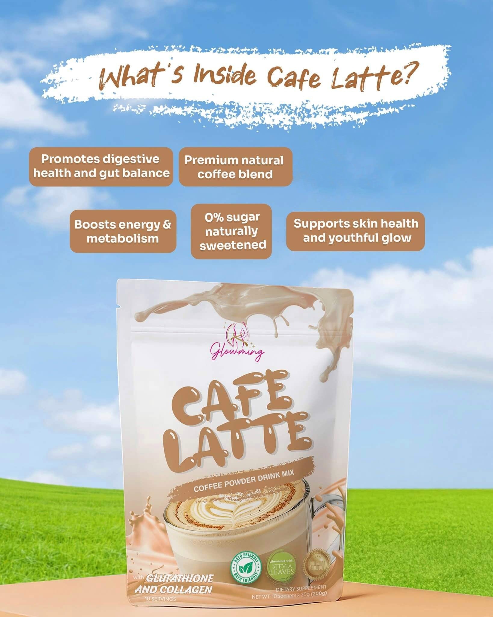 Cris Cosmetics Glowming Café Latte Coffee Powder Blend 20g instant preparation