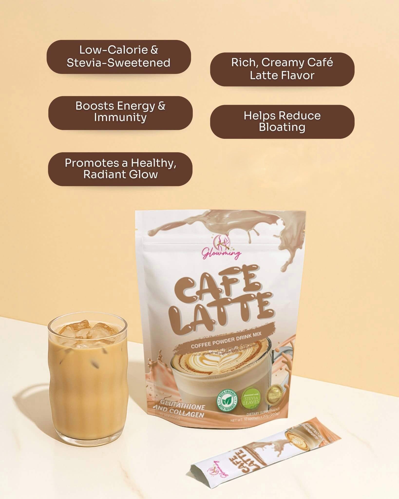 Cris Cosmetics Glowming Café Latte Coffee Drink Mix 20g creamy flavor