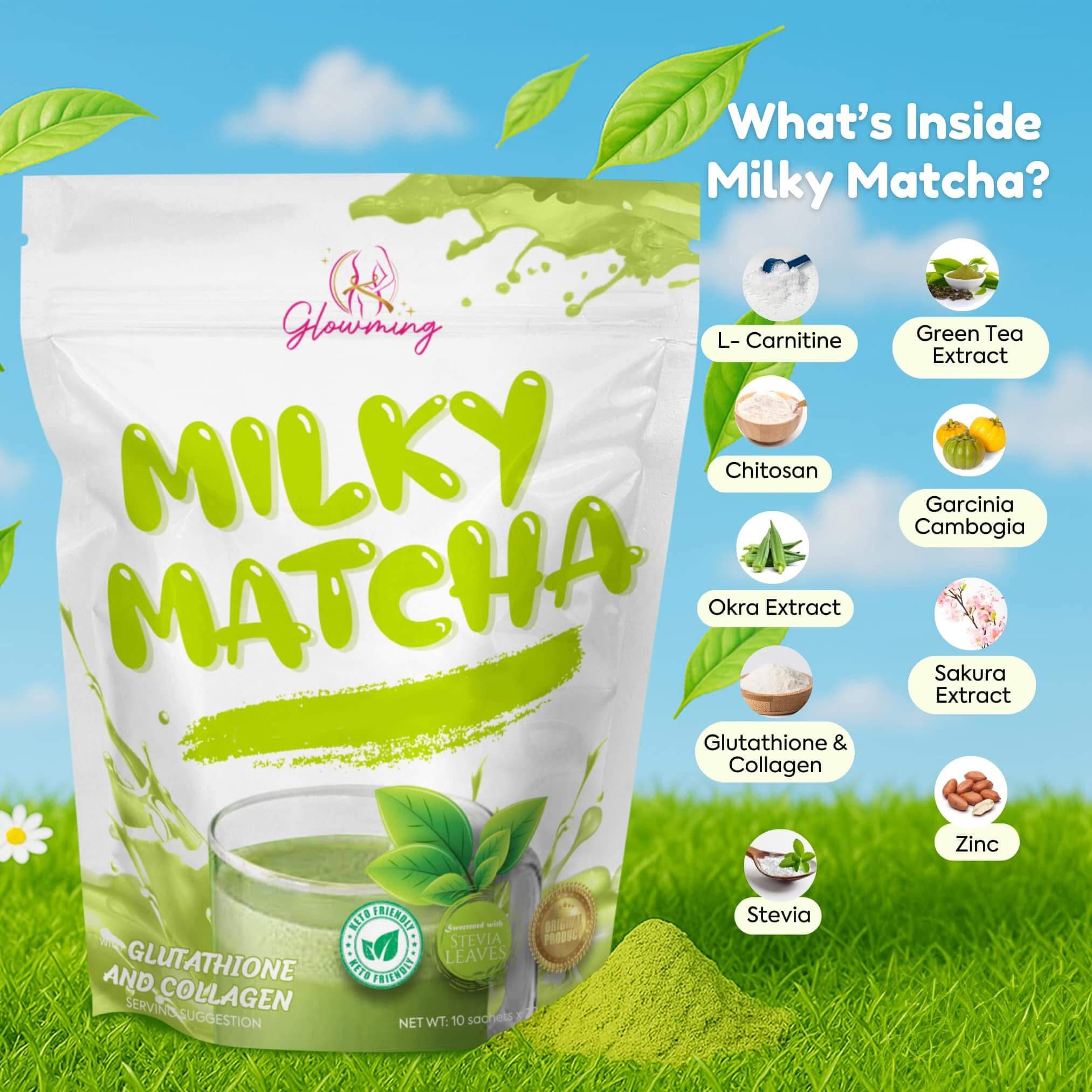Cris Cosmetics Glutathione and Collagen Milky Matcha flavored drink pack