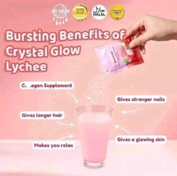 Crystal Glow Lychee Collagen Drink 10 Sachet - New & Improved Formula