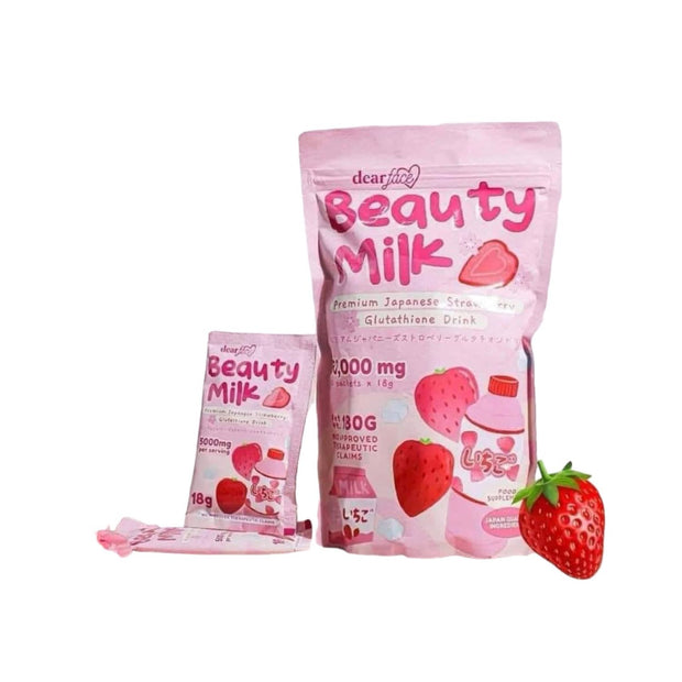 Dear Face Beauty Milk Premium Japanese Strawberry Glutathione Drink,  Sachets