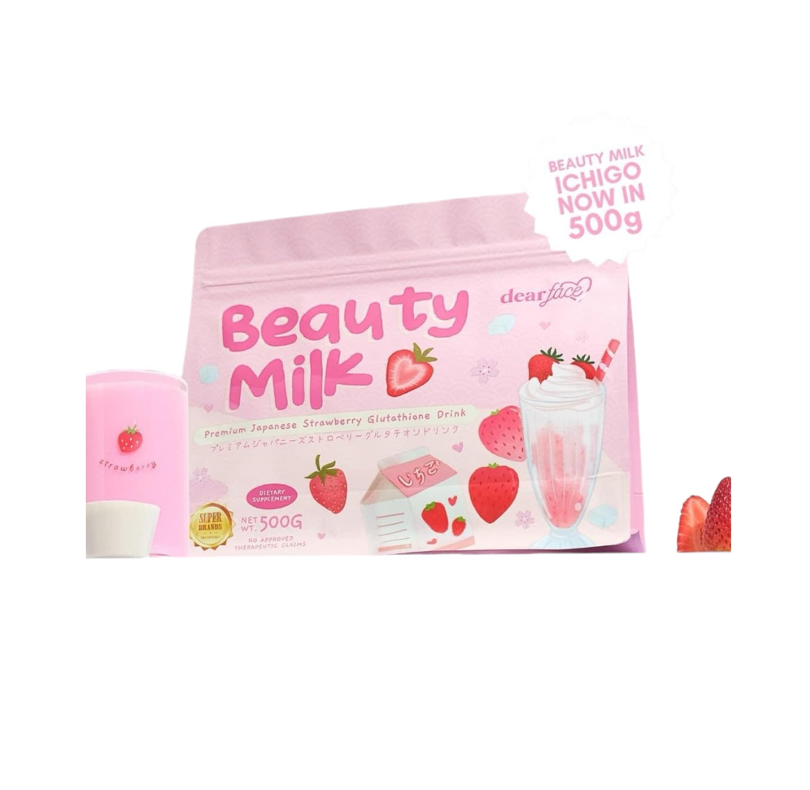 Dear Face Beauty Milk Premium Japanese Strawberry Glutathione Drink (500g Pack)