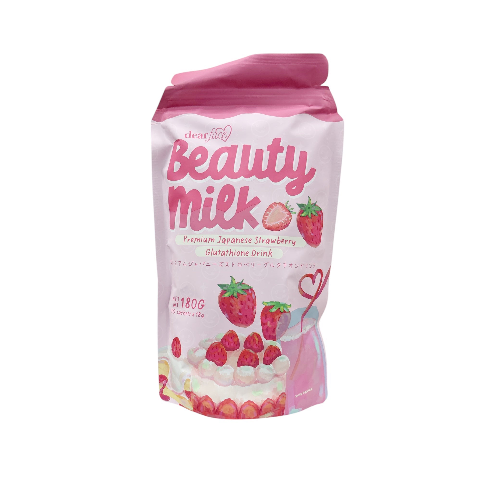 Dear Face Beauty Milk Premium Japanese Strawberry Glutathione Drink,  10 Sachets x 18g