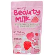 Dear Face Beauty Milk Japanese Collagen STRAWBERRY Drink, 10 Sachets X 18g - 50,000mg Hydrolyzed Collagen