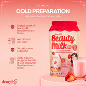 Dear Face Beauty Strawberries and Cream Collagen Drink with complete flavor, quantity, ingredient, and serving information.