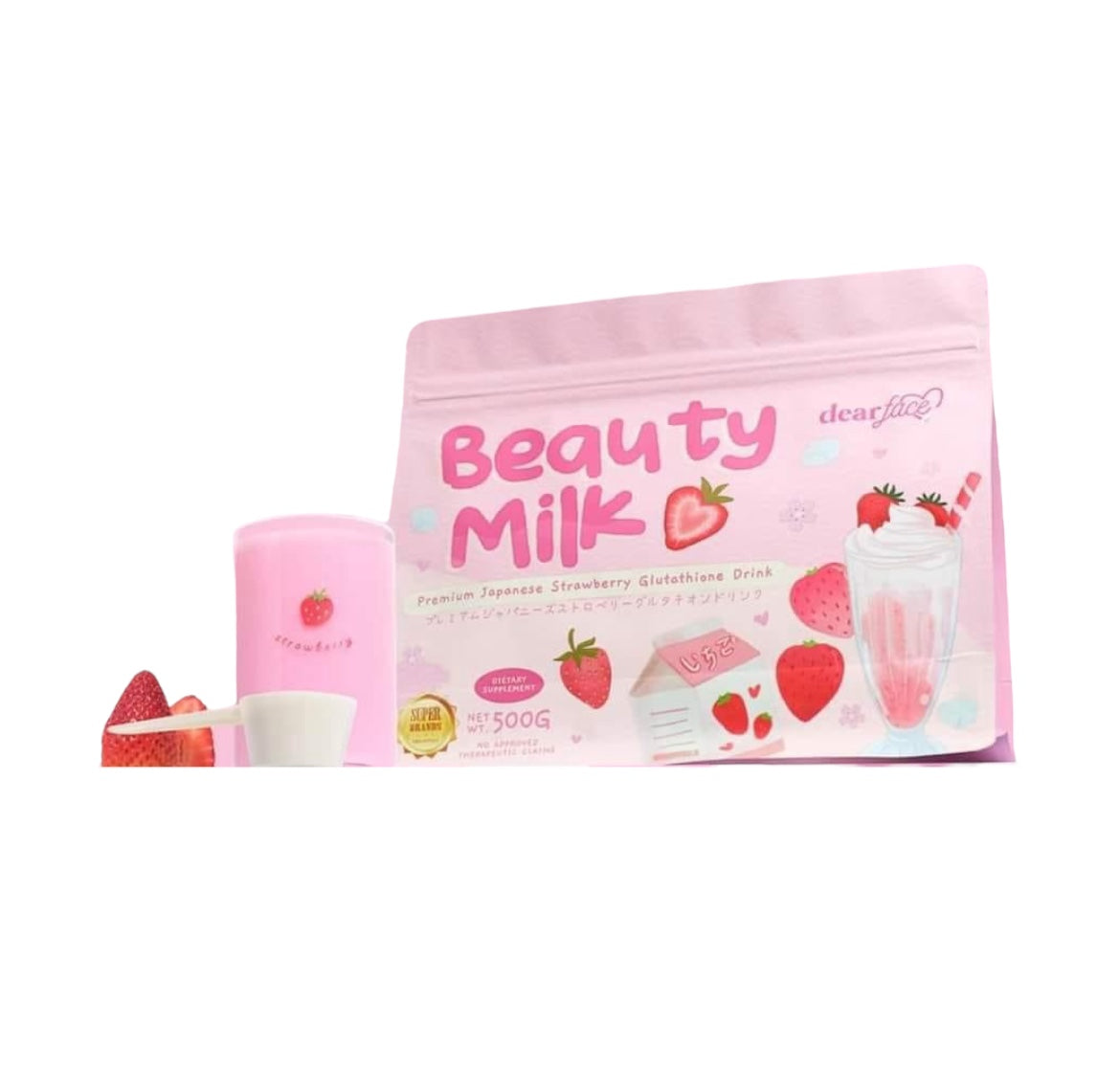 Dear Face Supersized Beauty Milk Premium Japanese Strawberry Glutathione Drink (500g)