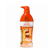 Deli Skin Aura White Body Lotion with Honey and Tranexamic Acid, daily moisture care with SPF50 UVA and UVB protection.