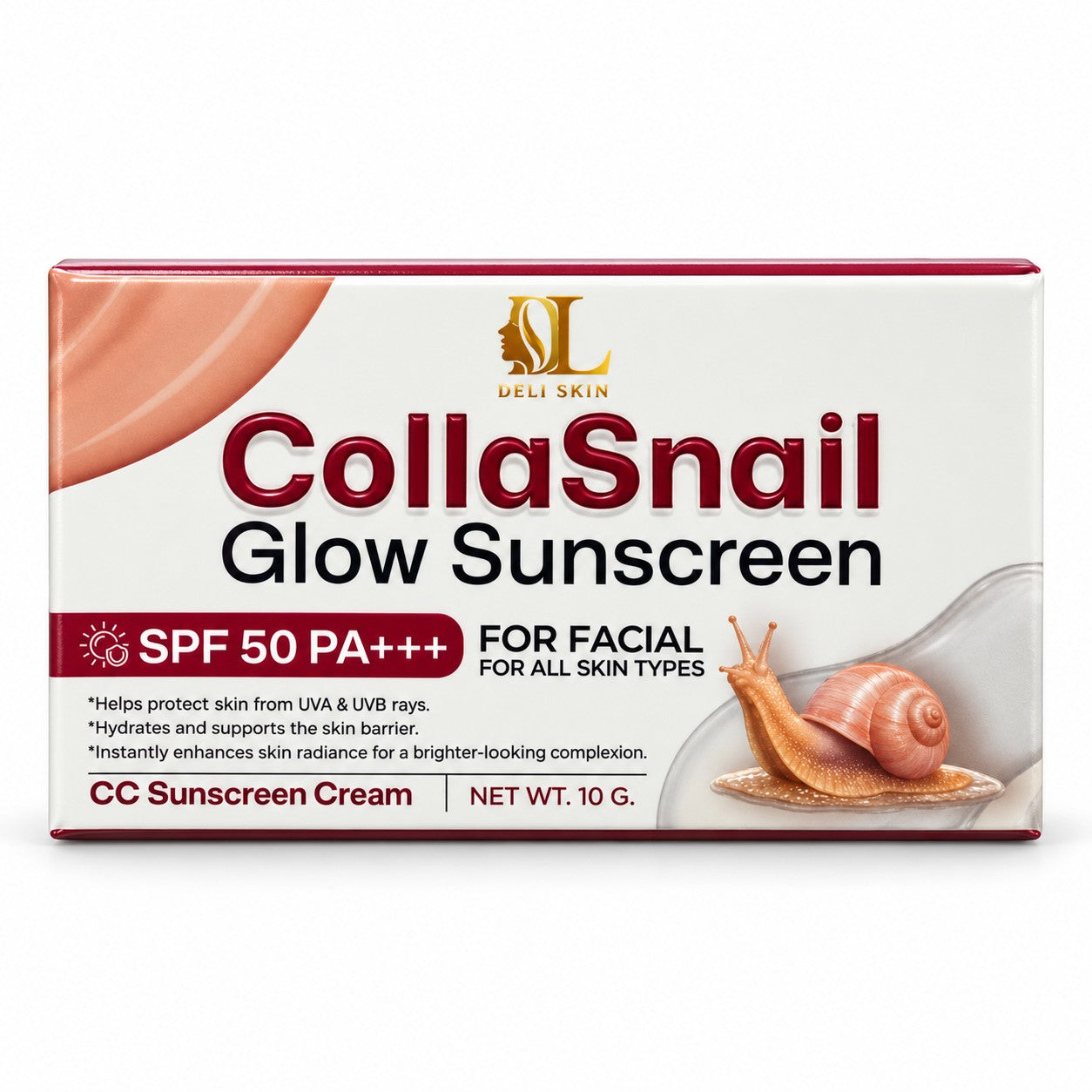 Deli Skin CollaSnail Glow CC Sunscreen hydrating facial cream for a comfortable skin feel