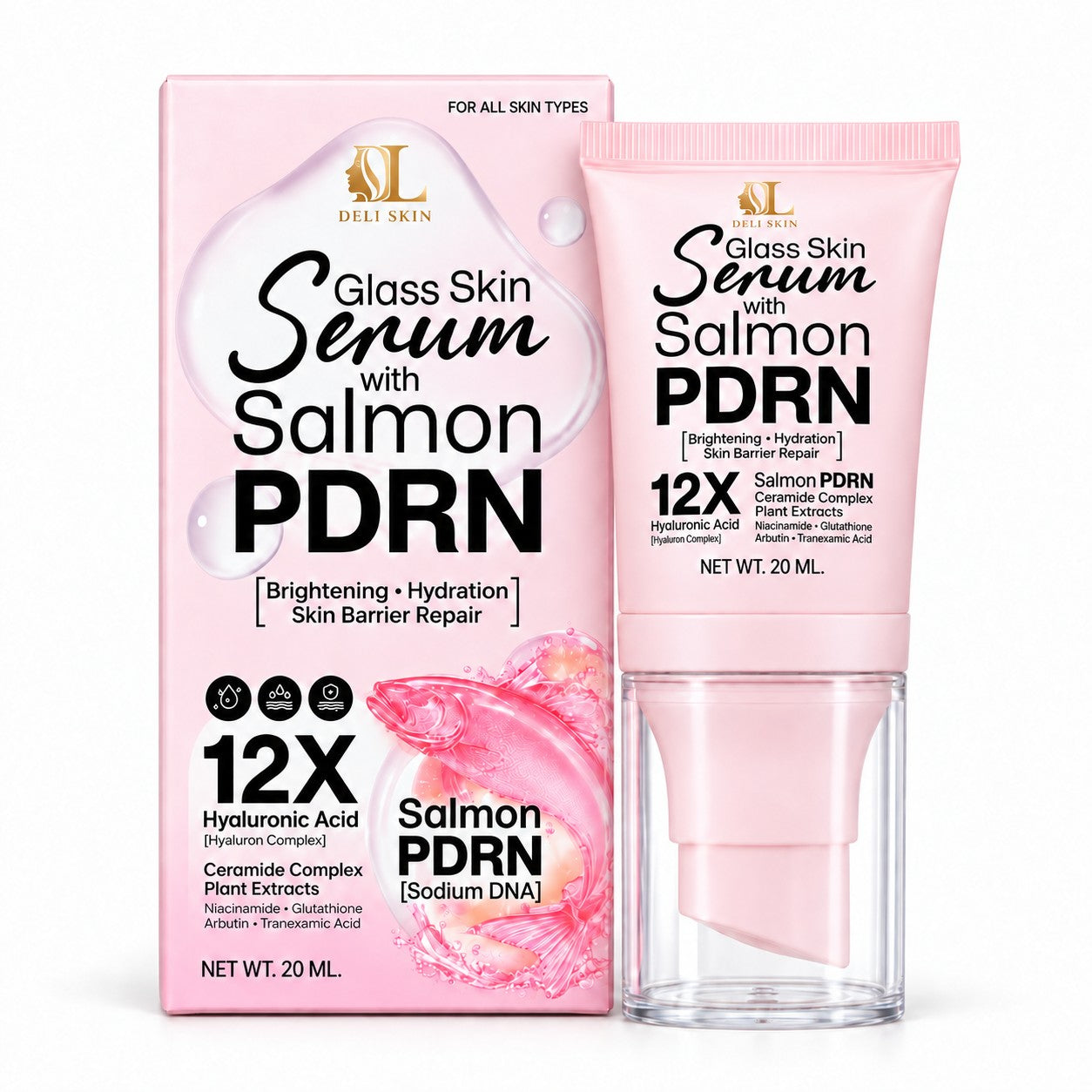 Deli Skin Glass Skin Serum with Salmon PDRN 20ml with Centella and allantoin for comforting daily care.