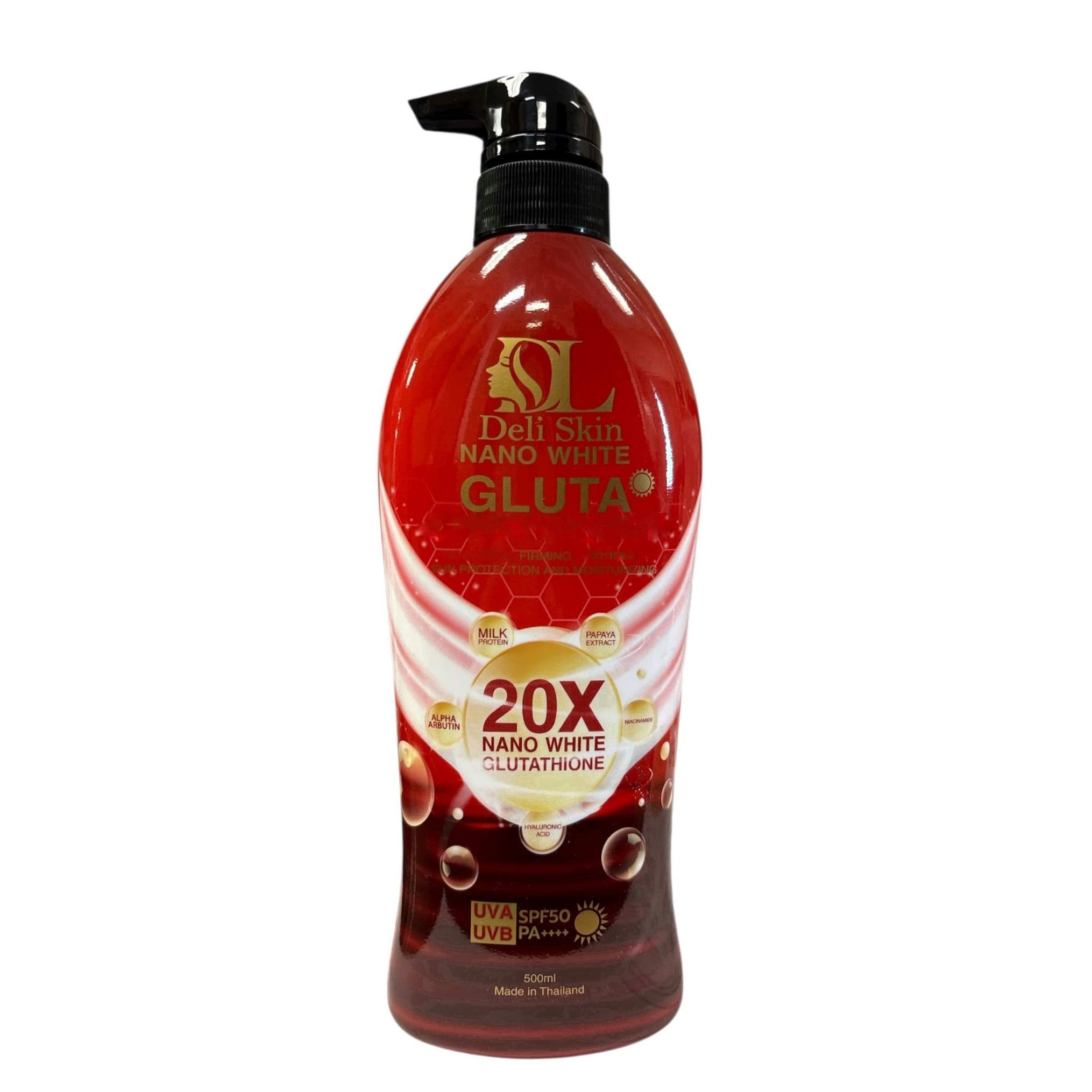 Deli Skin Nano White Gluta Body Lotion SPF50 PA+++ 500ml – (RED) Radiance Boosting Body Moisturizer