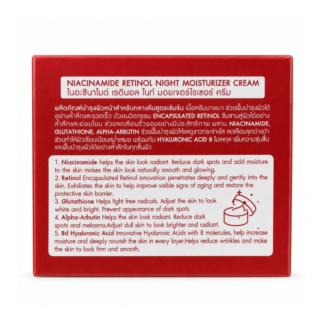 Deli Skin Niacinamide + Retinol Night Moisturizer Cream, 50ml supporting smoother-looking texture