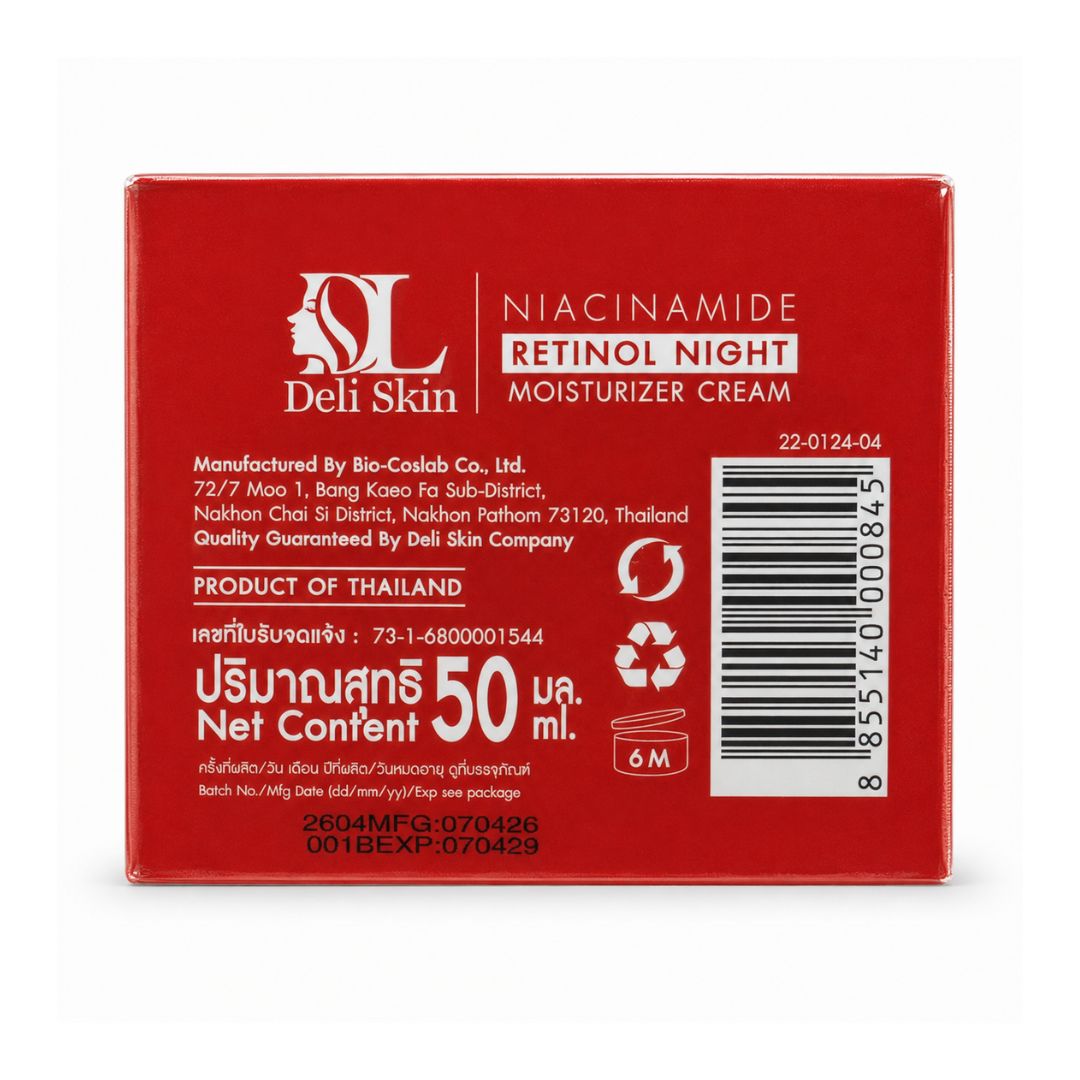Deli Skin Niacinamide + Retinol Night Moisturizer Cream, 50ml for a nourishing evening skincare routine