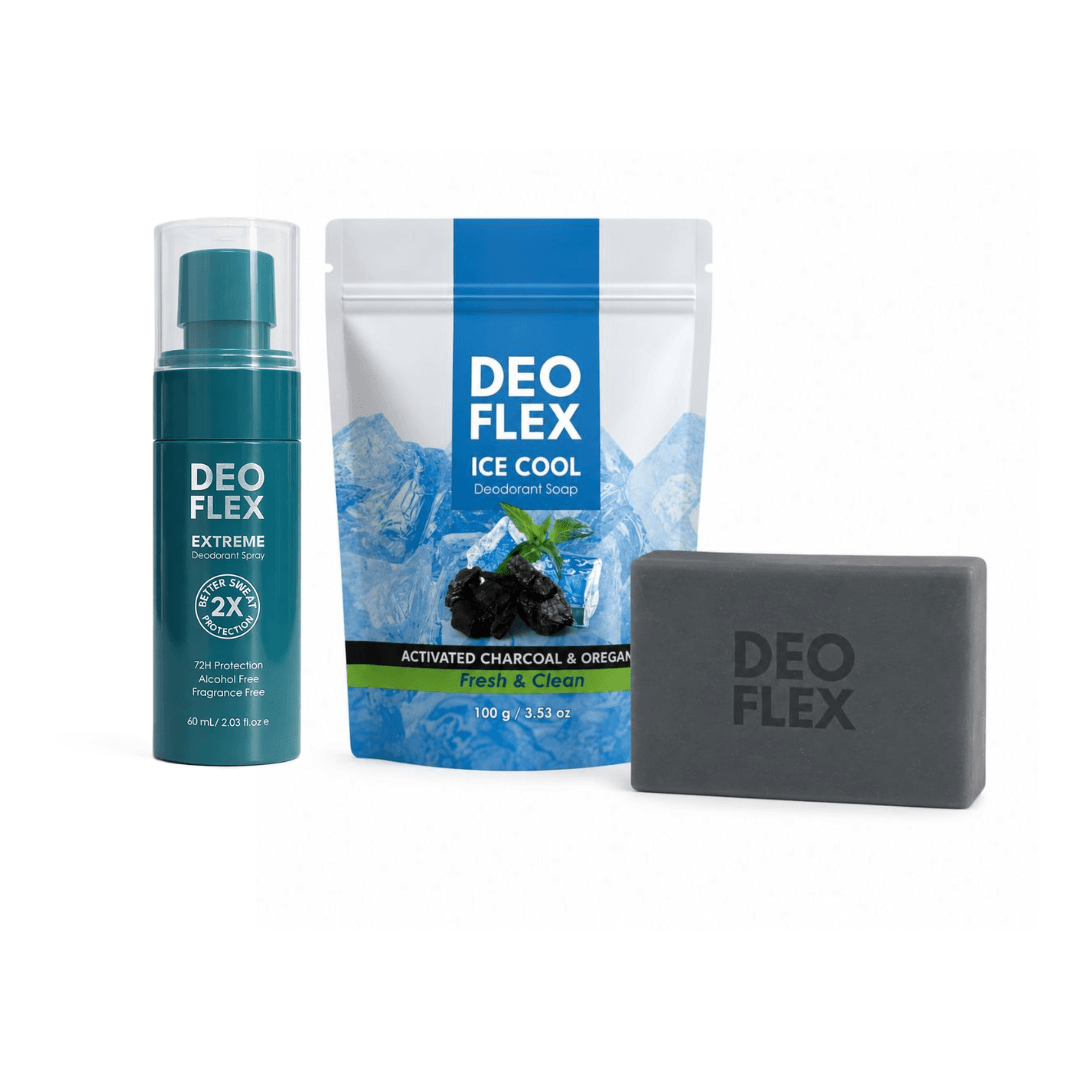 Deoflex Bundle ice cool activated charcoal soap and extreme deodorant spray for fresh and clean daily body care