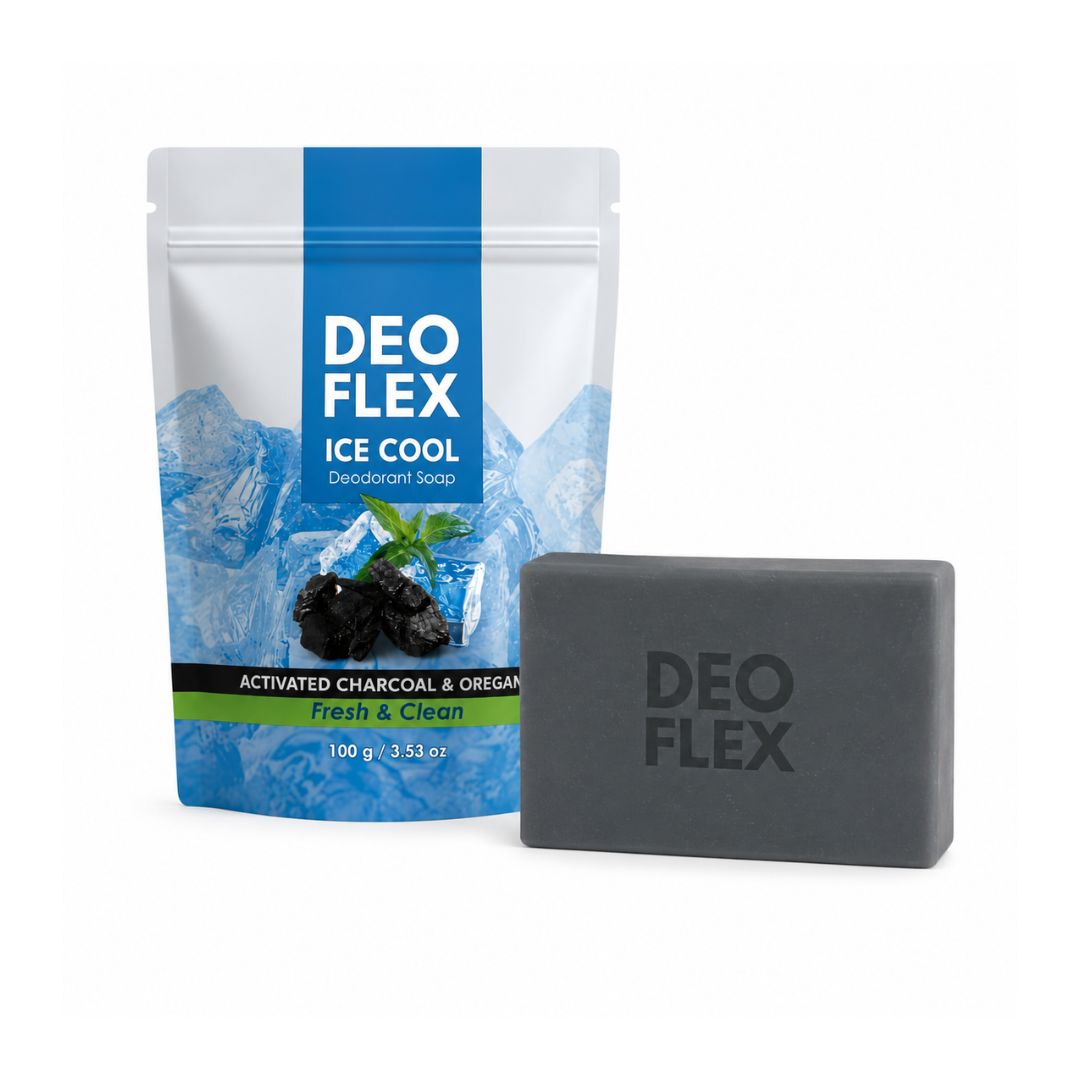 Deo Flex Ice Cool Deodorant Soap with activated charcoal and oregano for a fresh clean bathing experience