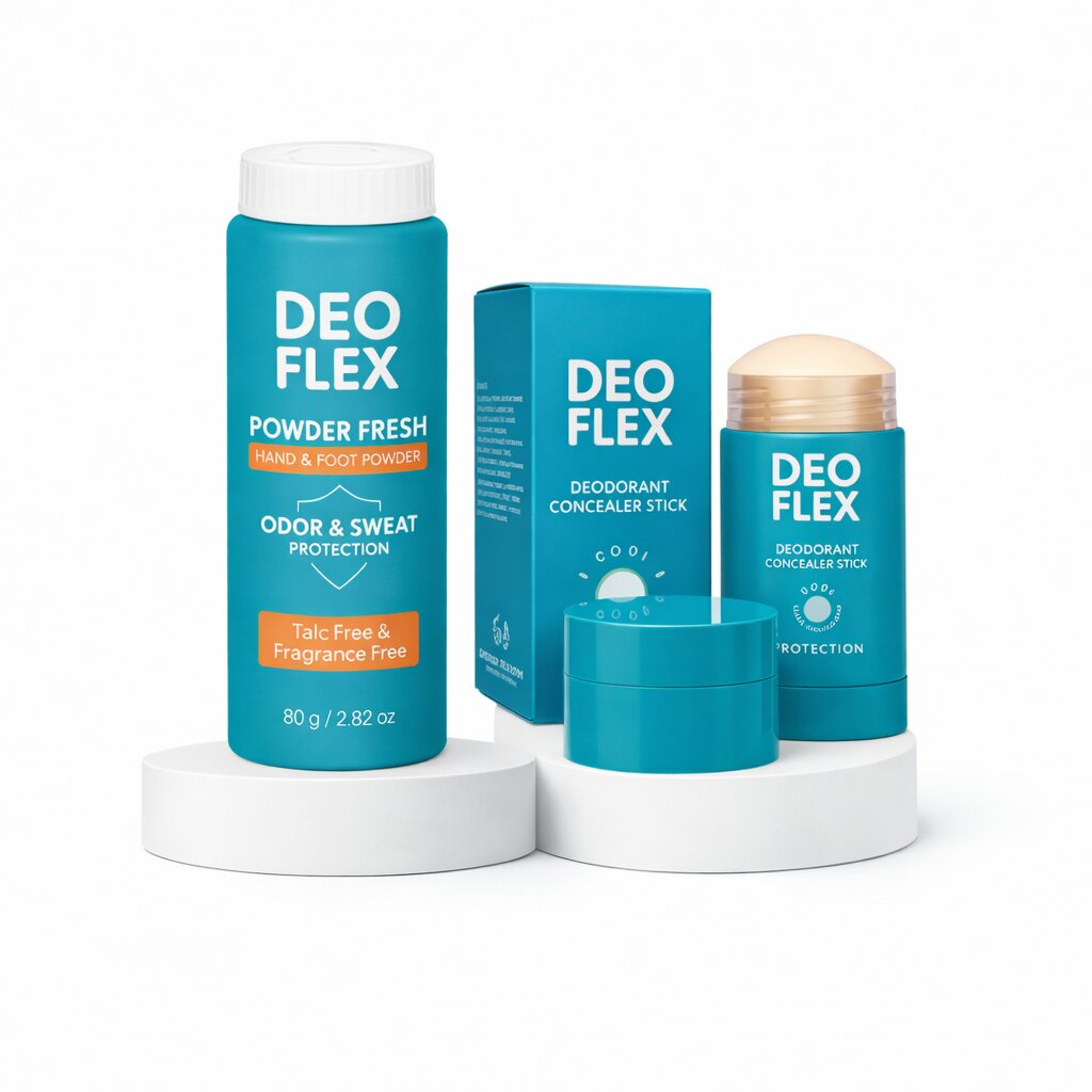 Deoflex Powder & Concealer Duo by Mixtrue Beauty – Talc-Free Hand & Foot Powder 80g + Deodorant Concealer Stick 40g for All-Day Odor Protection, Sweat Control & Underarm Multi-Area Care