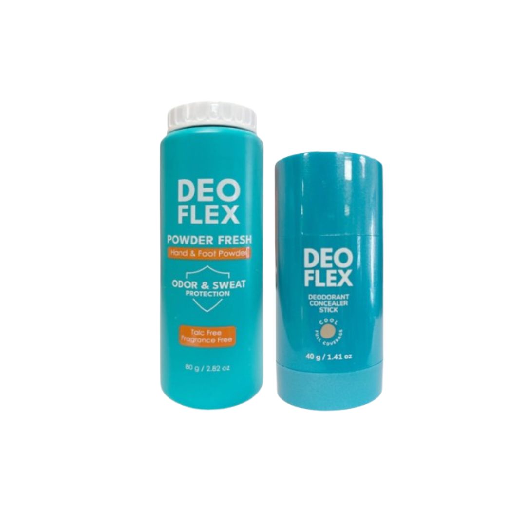 Deoflex Powder & Concealer Duo by Mixtrue Beauty providing effective odor and sweat protection for underarms, hands, and feet.