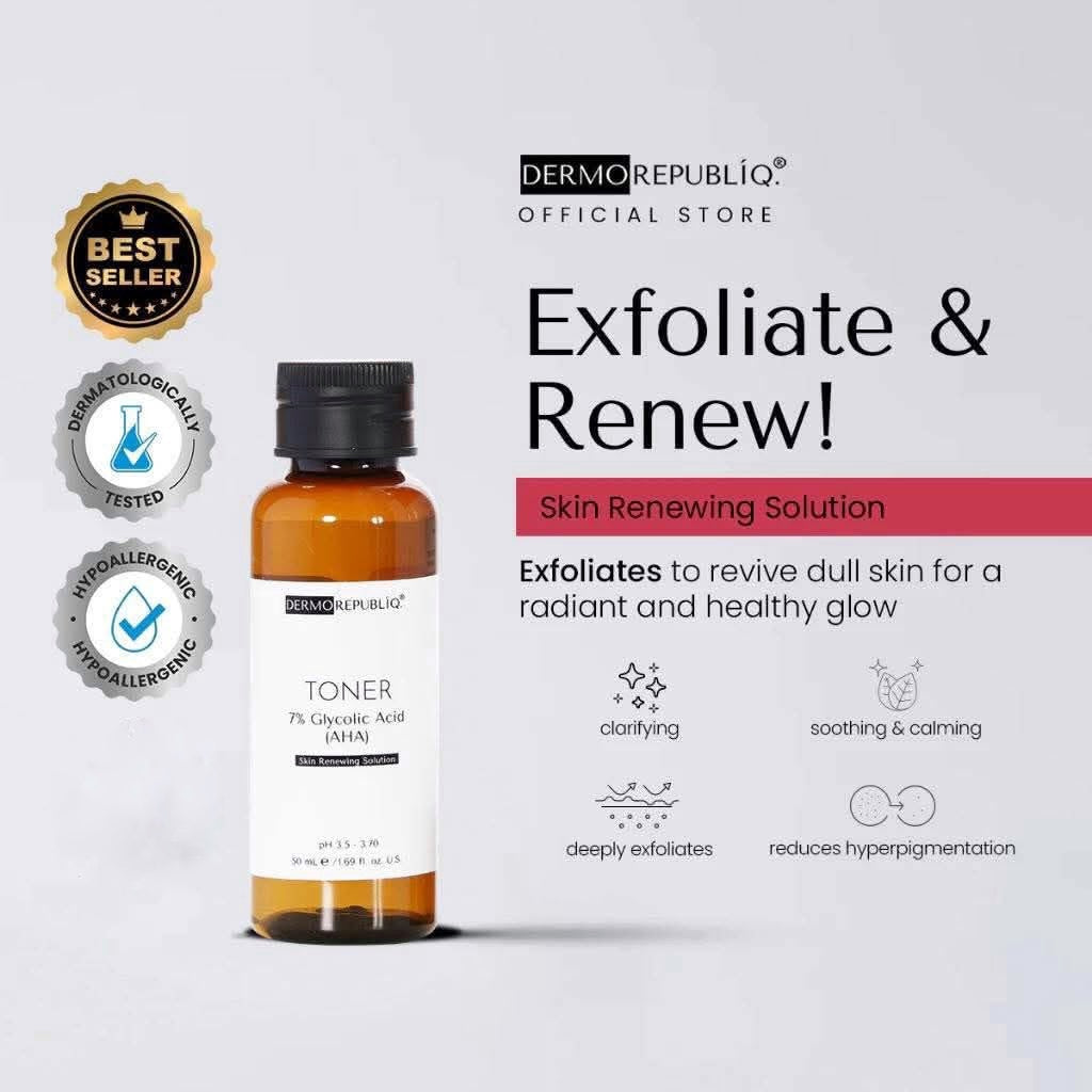 Dermo Repúbliq Glycolic Acid Toner 7% helps smoothen skin texture

