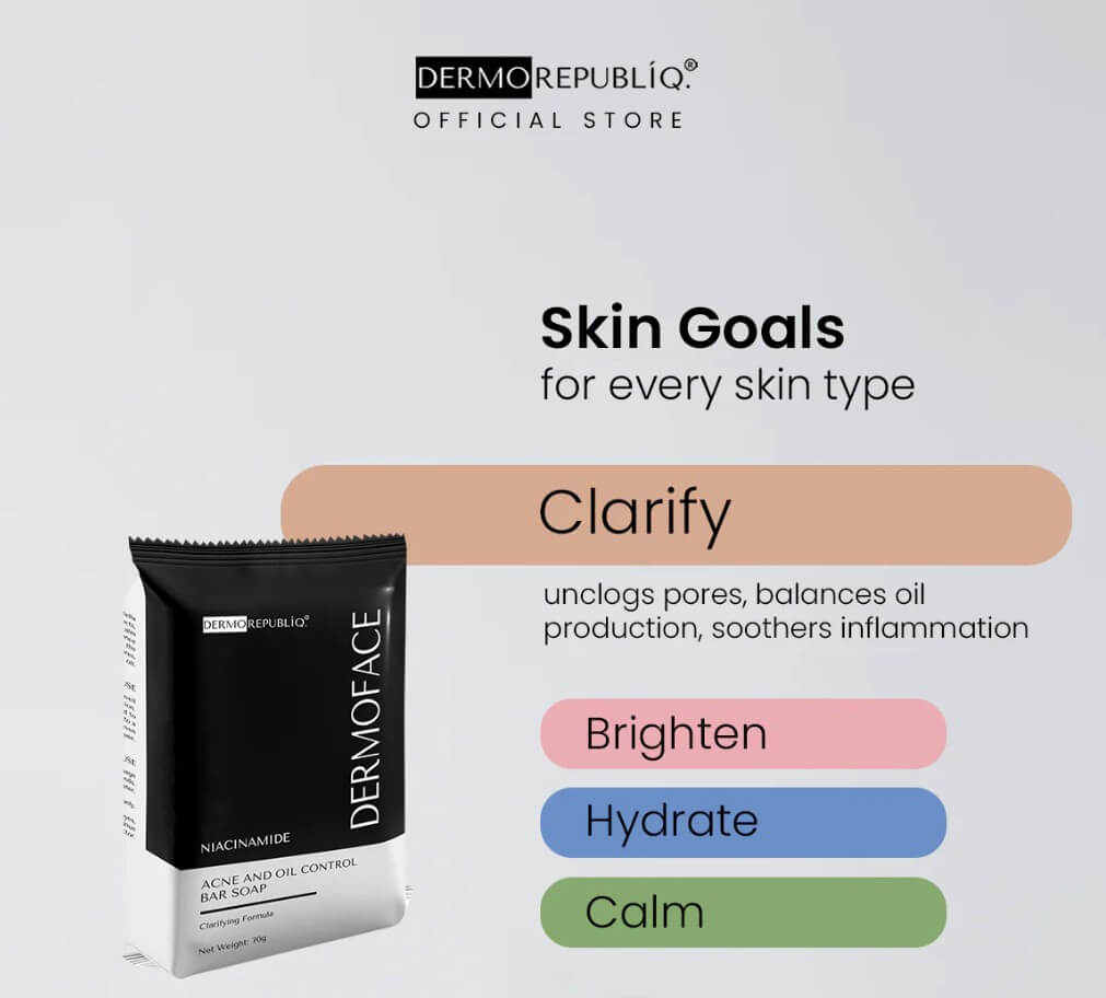 DERMOREPUBLIQ Niacinamide Clarifying Face Bar Soap helps reduce excess oil and maintain clear, balanced skin.