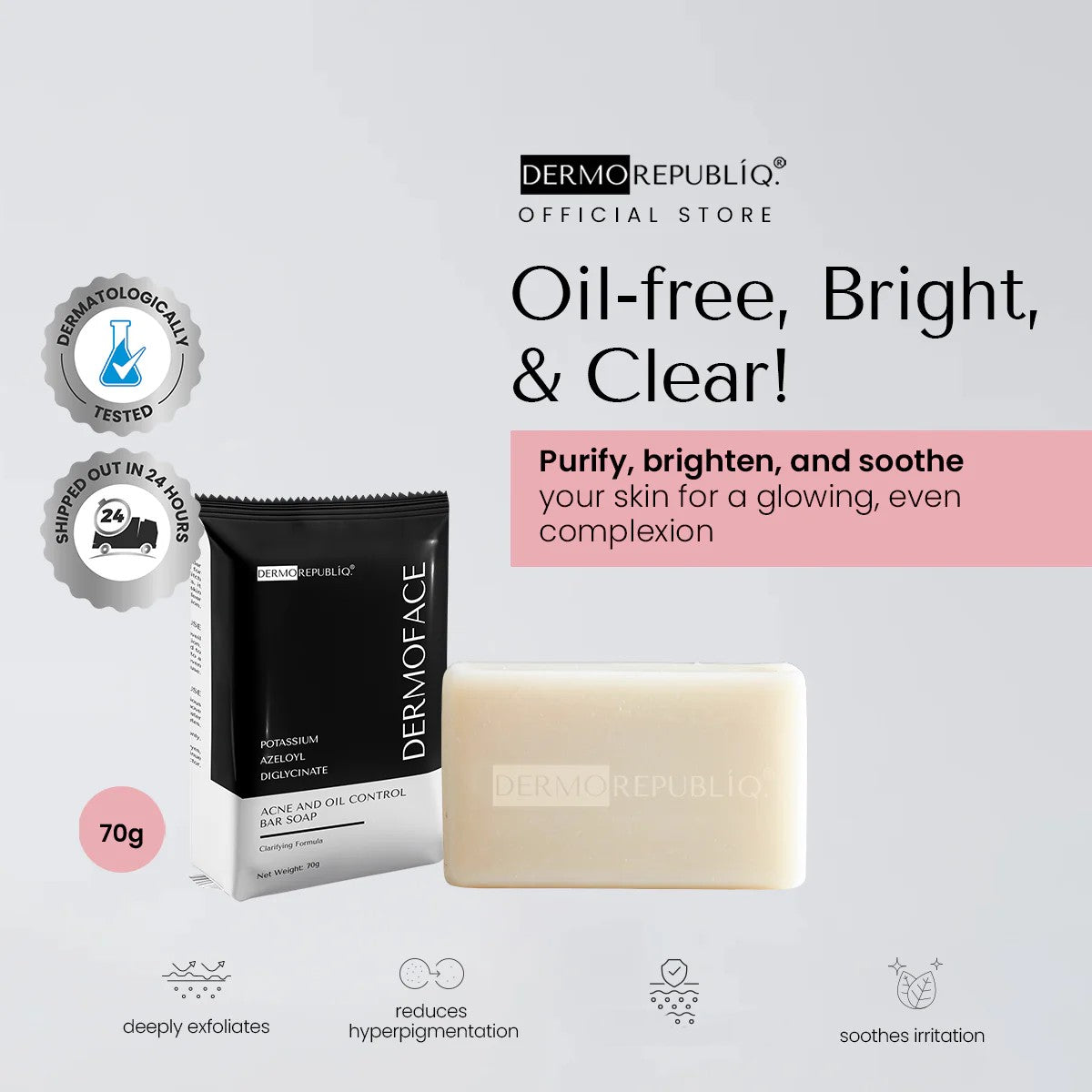 DermorepubliQ Dermo Face Niacinamide Acne & Oil Control Bar Soap + Serum – enriched with niacinamide and hyaluronic acid