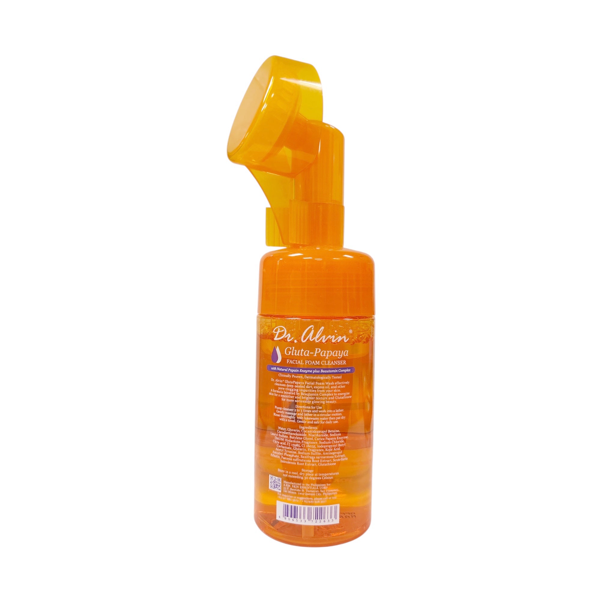 Dr. Alvin Gluta-Papaya Facial Foam Cleanser with Natural Papain Enzyme and Beautamin Complex for gentle skin cleansing.