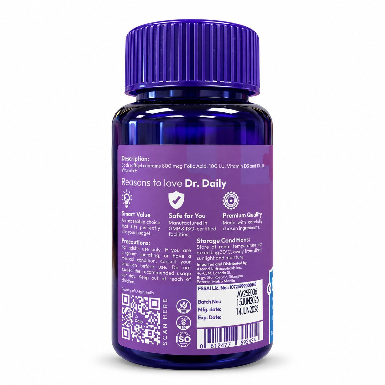 Dr. Daily Folic Acid 800mcg with Vitamin D3 for a simple everyday wellness routine