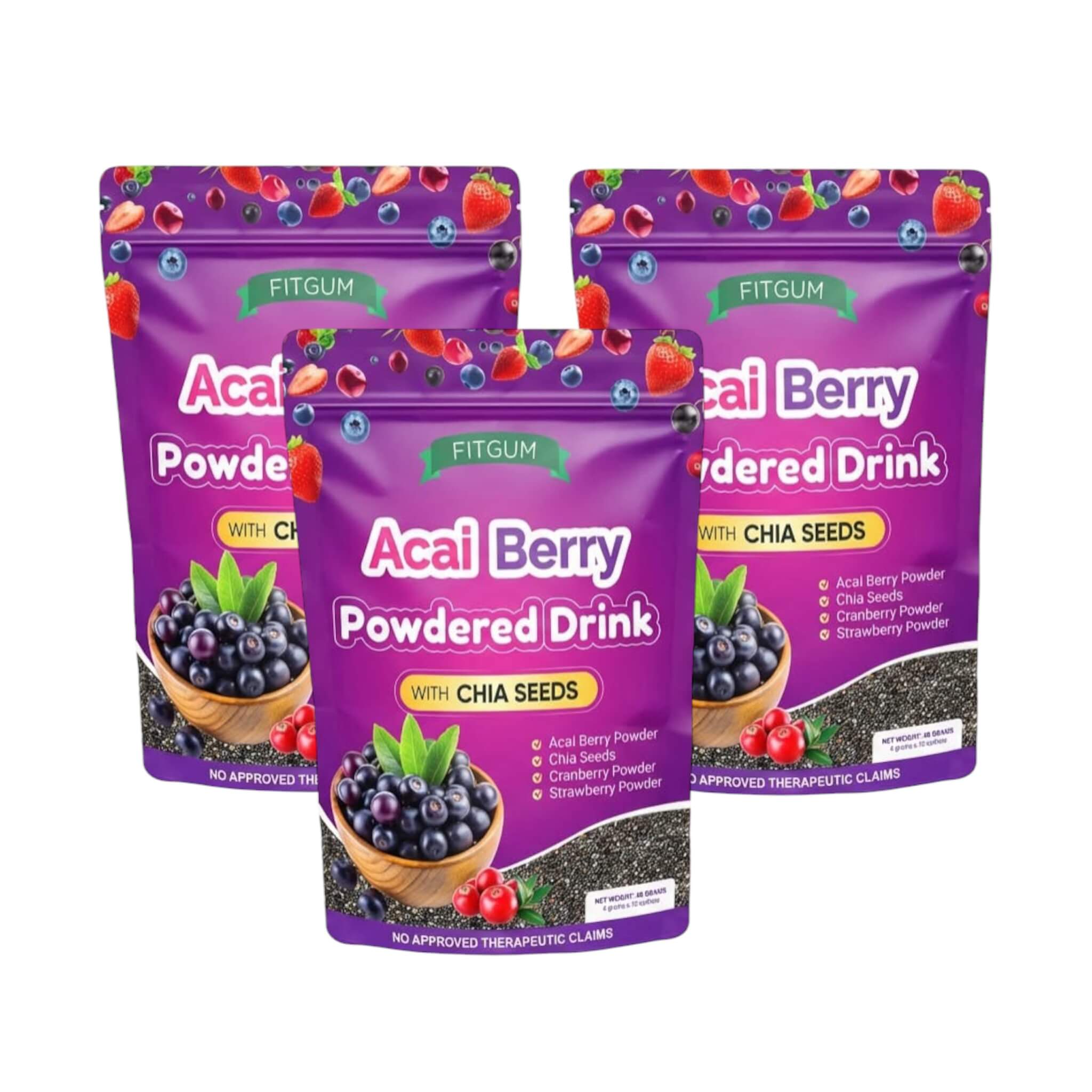 FITGUM Acai Powdered Drink Powder with Chia Seeds chia seed infused formula for added texture