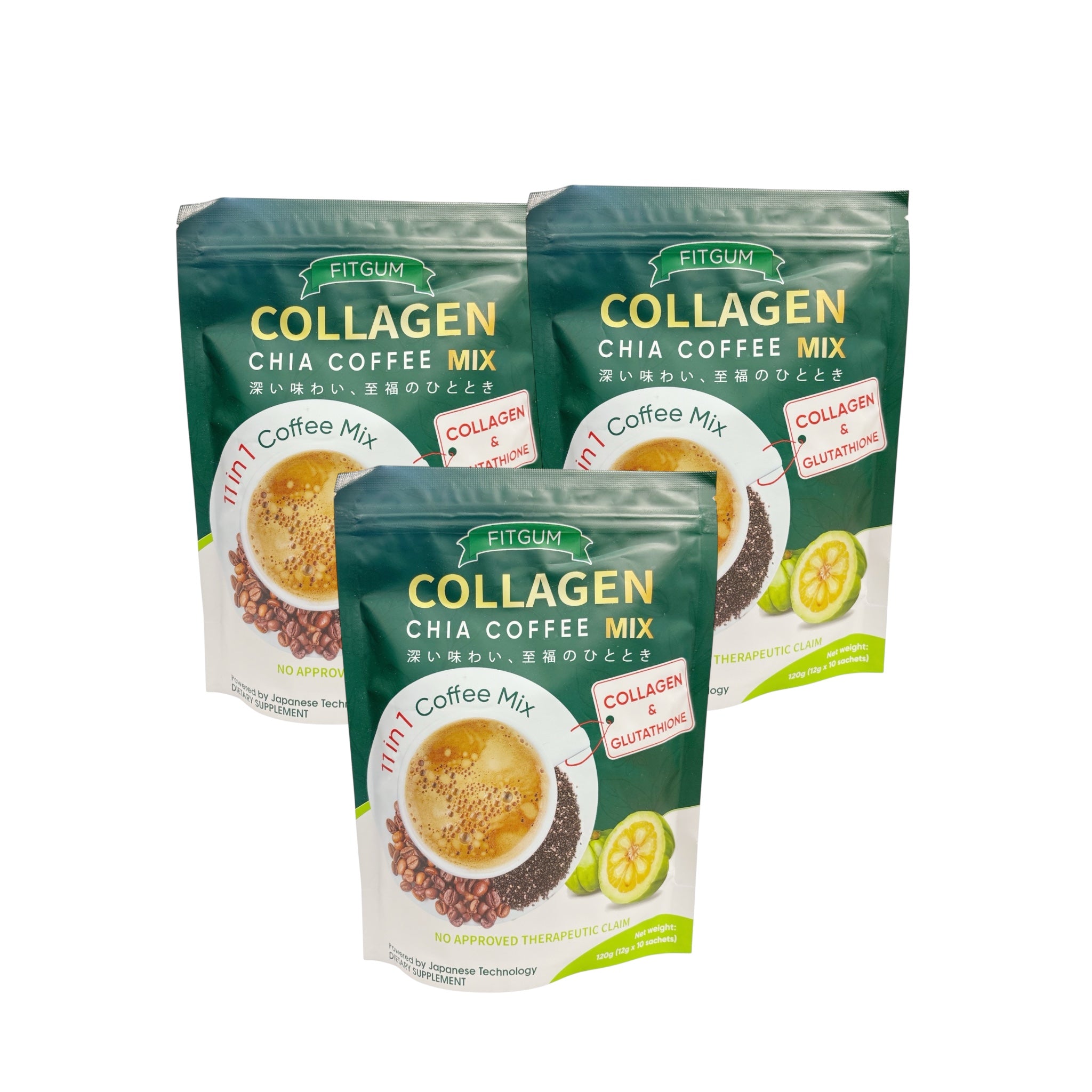 FITGUM Collagen Chia Coffee - 11 in 1 Shape Coffee Mix (3 Packs FITGUM)