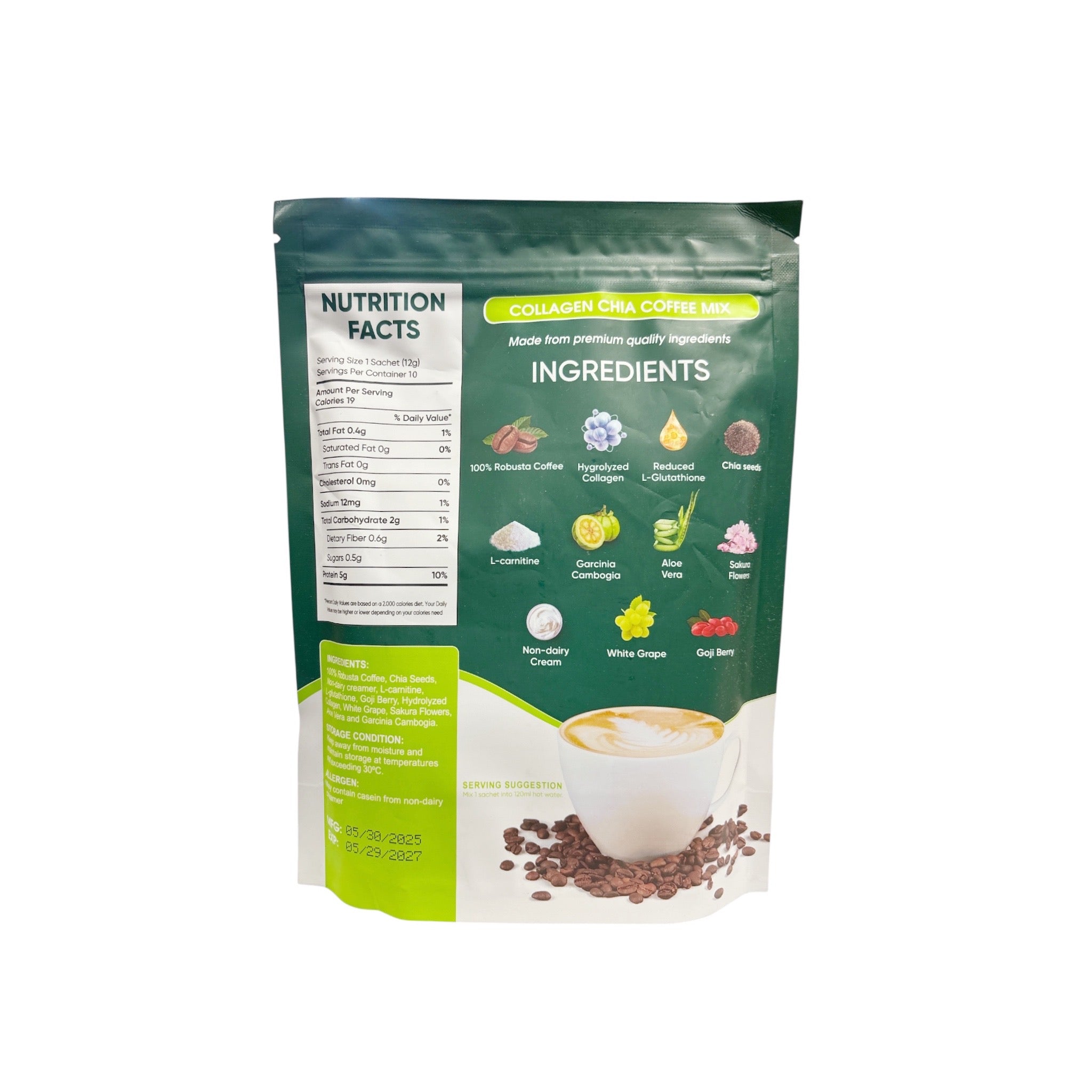 FITGUM FIT GUM Collagen Chia Coffee - 11 in 1 Coffee Mix