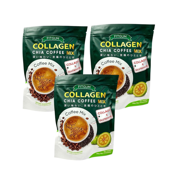 FITGUM Collagen Chia Coffee 11 in 1 Shape Coffee Mix with multi-ingredient nutrient blend in 3 pack set