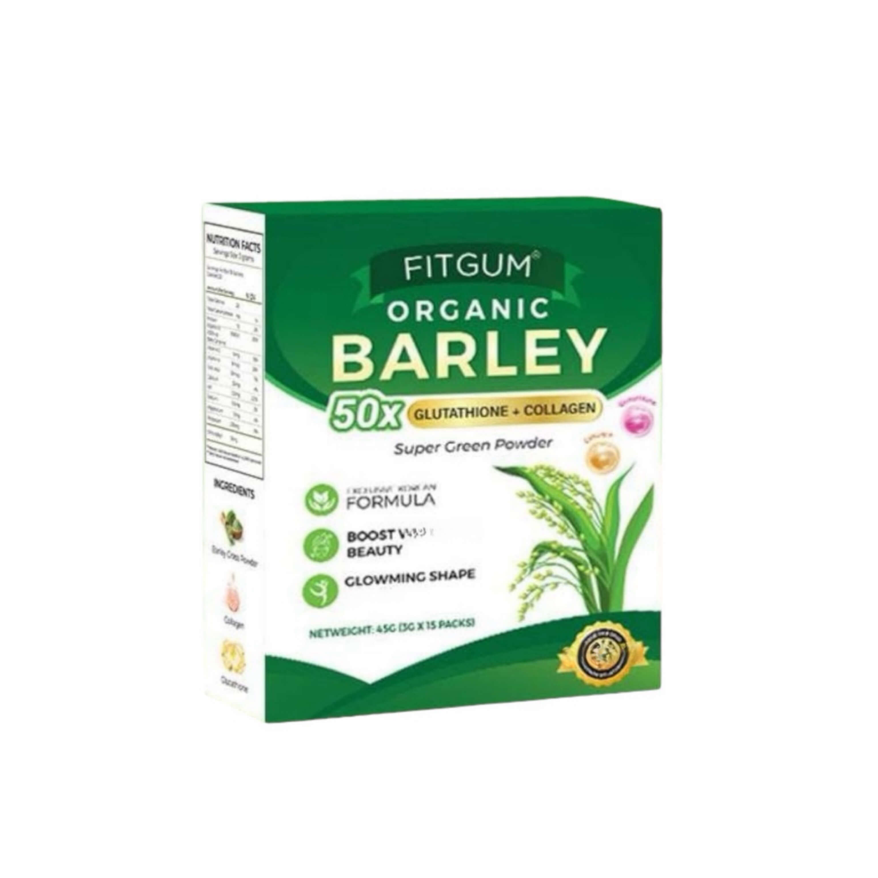 FITGUM Organic Barley 50X Glutathione & Collagen Super Green Powder makes a refreshing green drink