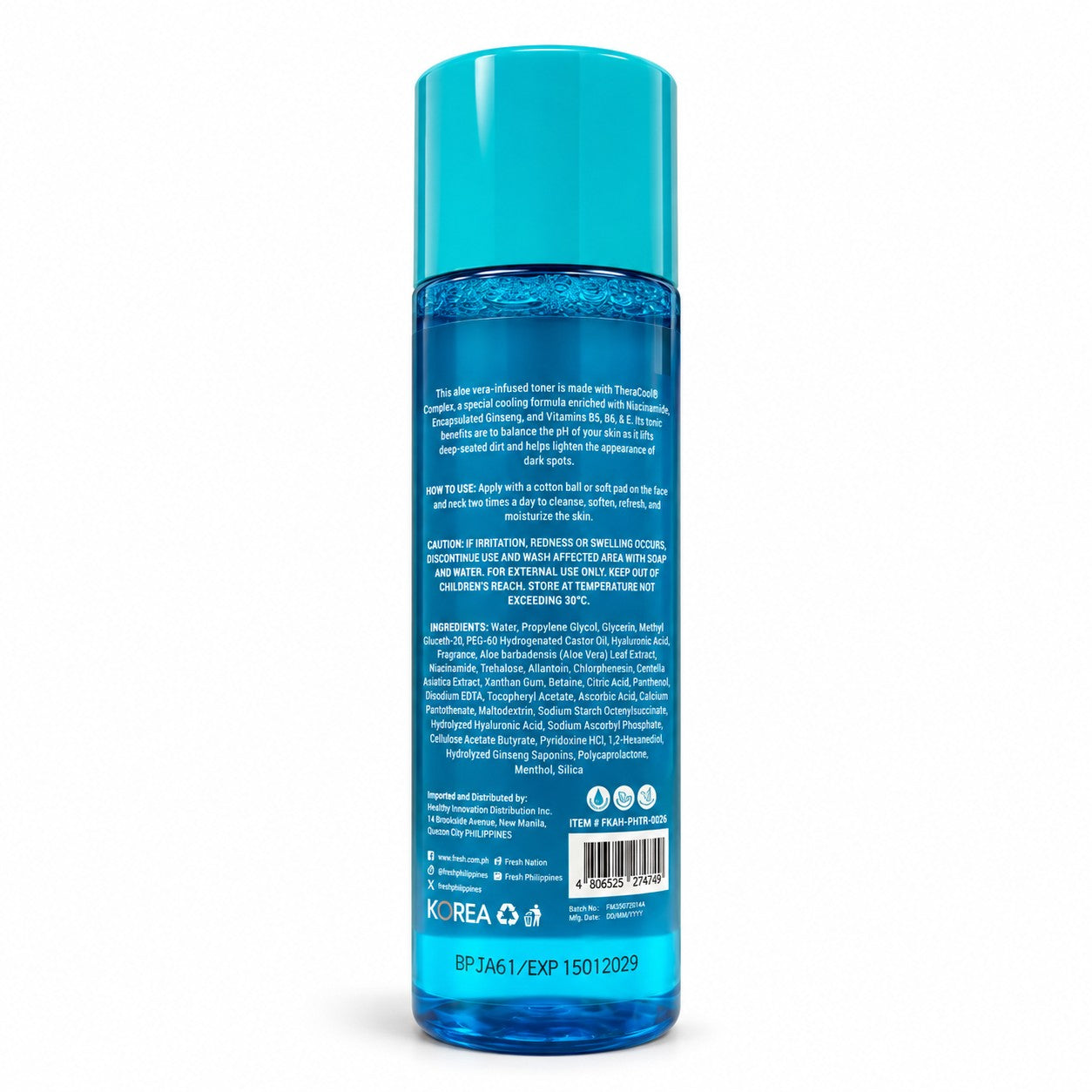 Fresh Skinlab K-Aloe Ice Toner pH 5.5 formula for balanced-feeling daily skin care.