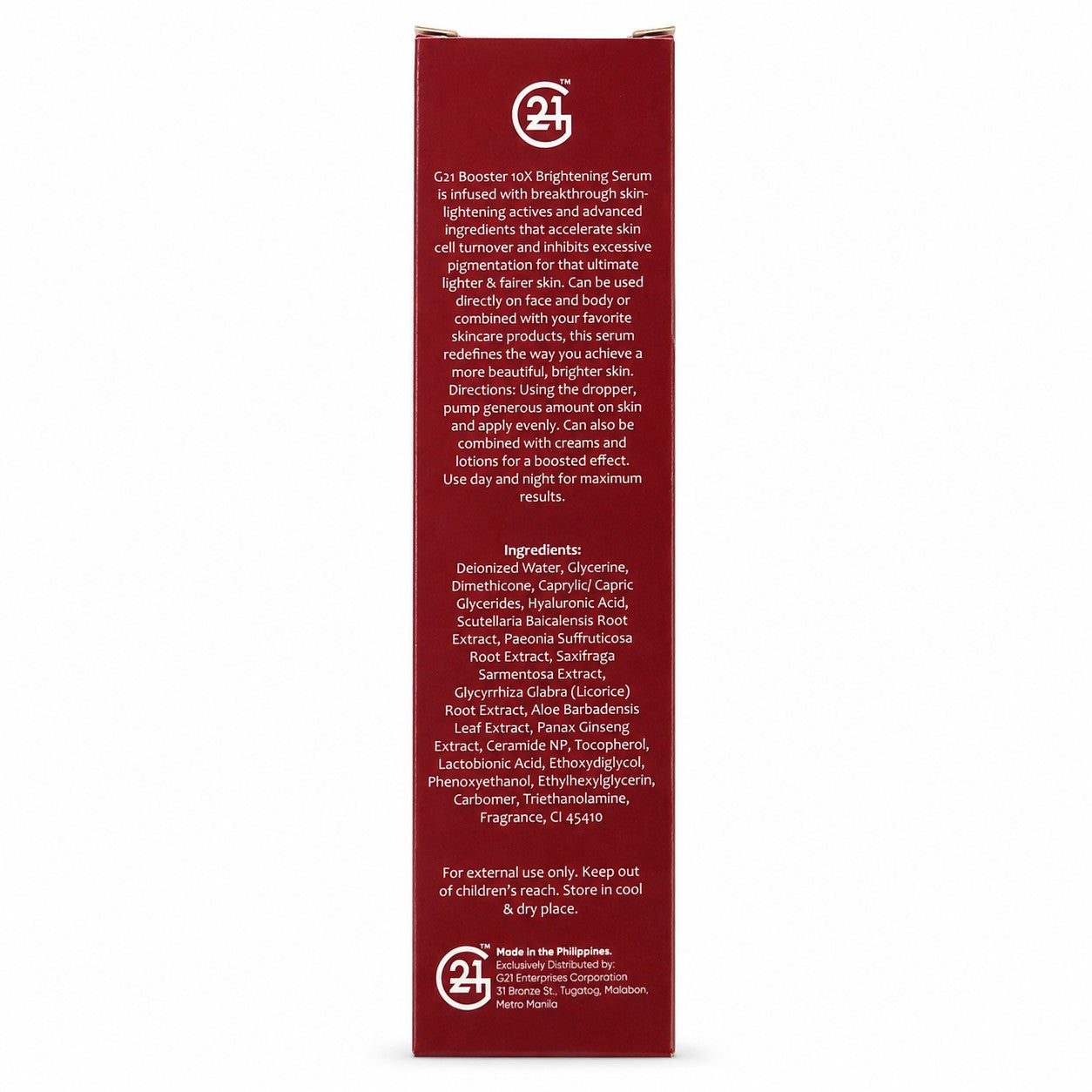 G21 Red Booster Serum 60ml with a carefully selected botanical extract blend