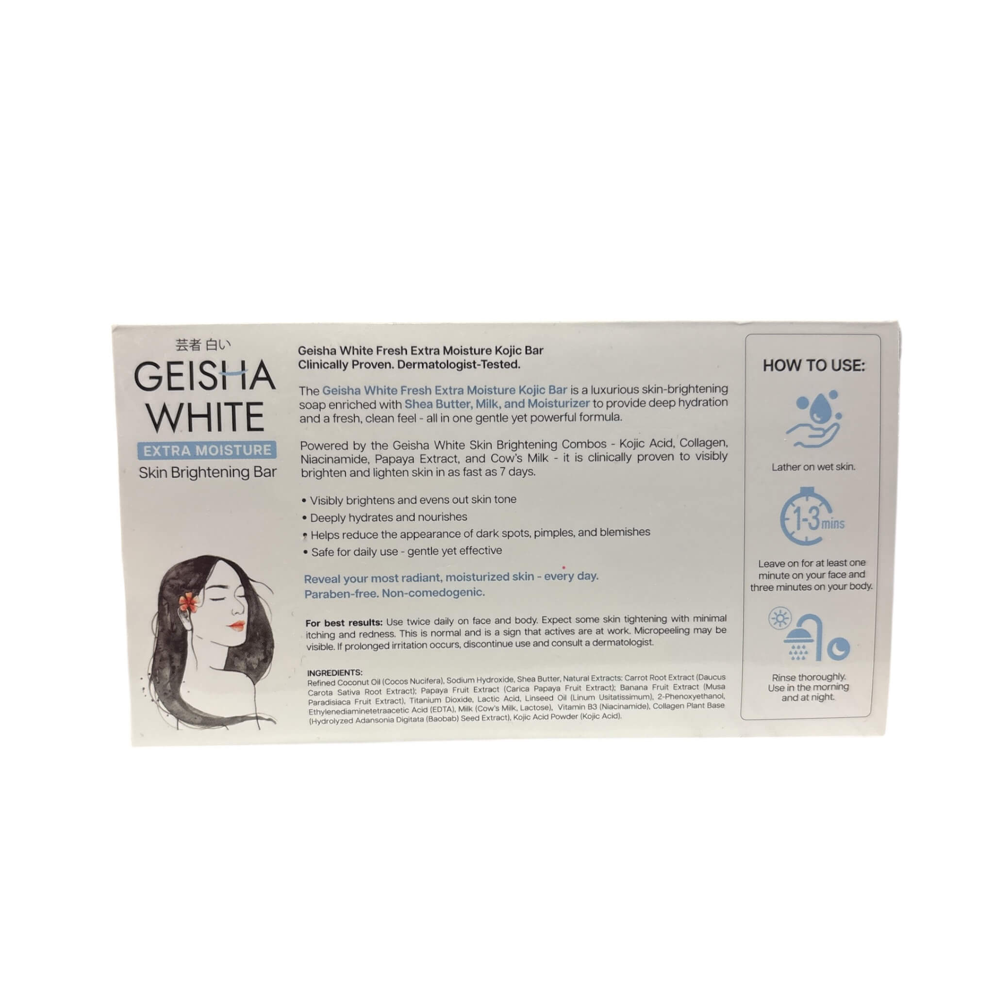GEISHA WHITE Extra Moisture Fresh Kojic Bar Soap designed to support a brighter, fresher-looking complexion