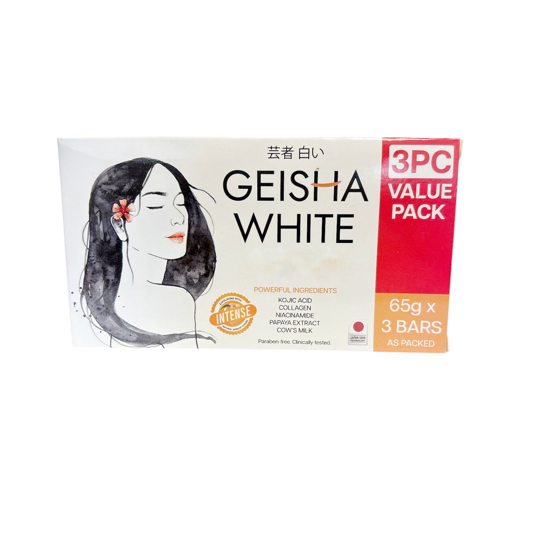 Geisha White Scar and Blemish Intense Skin Cleansing Bar - 3x65g | Kojic Acid, Collagen, Niacinamide & Papaya Extract | Detoxifying & Exfoliating for Clearer, Healthier Skin