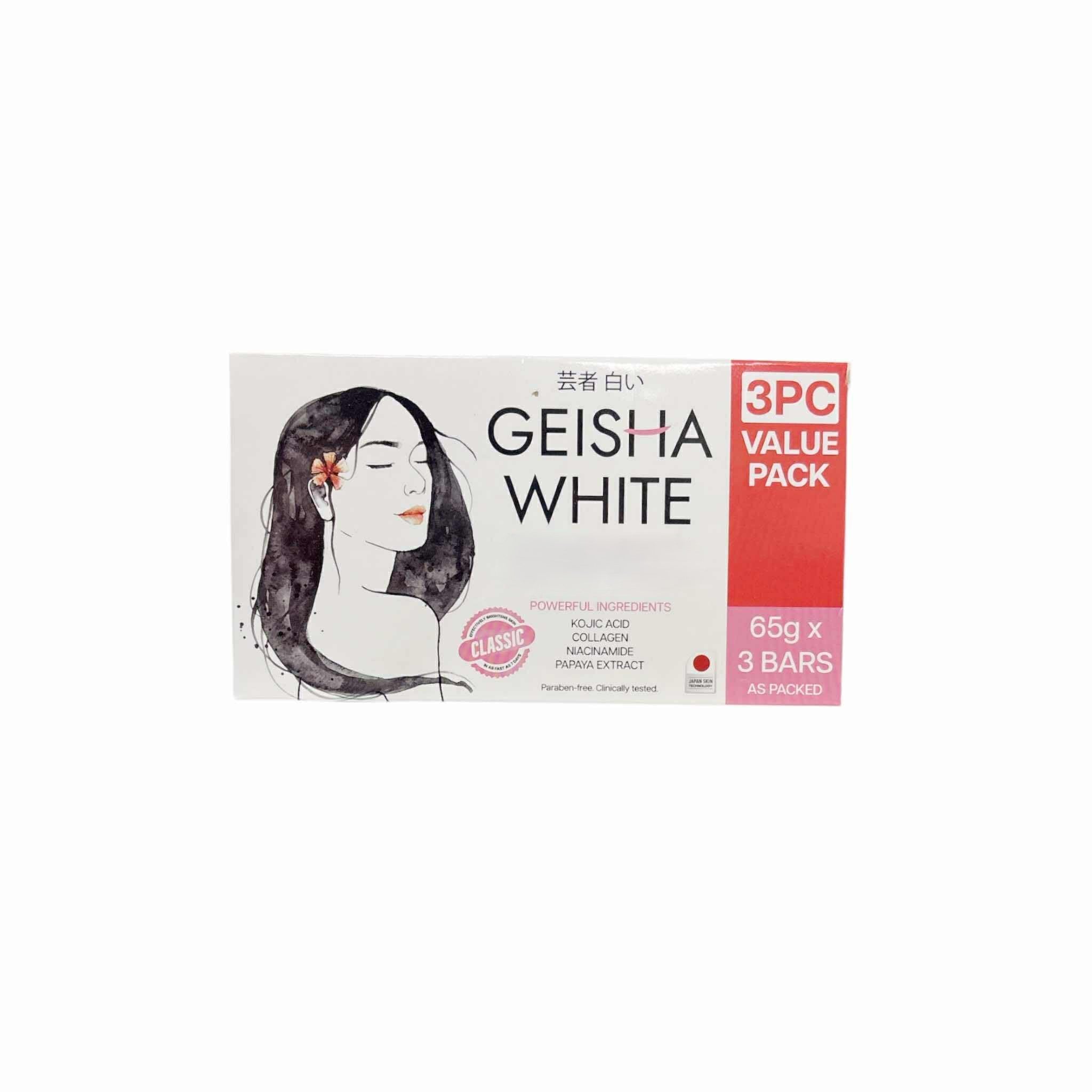Geisha White Scar & Blemish CLASSIC Skin Restoration Bar - 65g x 3 Bars | Enriched with Kojic Acid, Collagen, Niacinamide & Papaya Extract