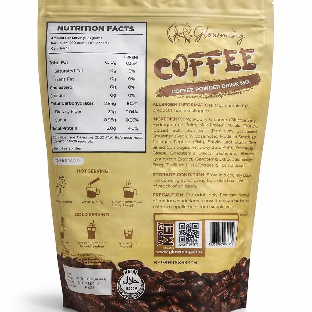 Glowming Cafe Latte Coffee Powder Drink Mix smooth creamy coffee blend for daily energy routine