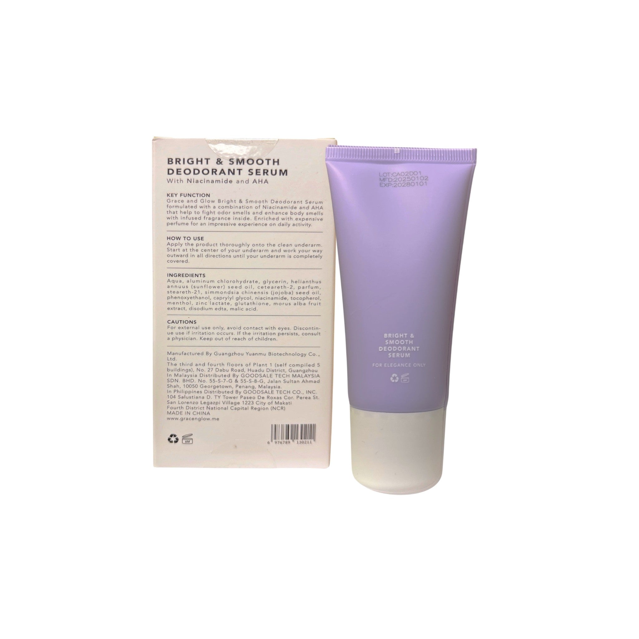 Grace and Glow Bright & Smooth Deodorant Serum with Niacinamide and AHA designed for daily use