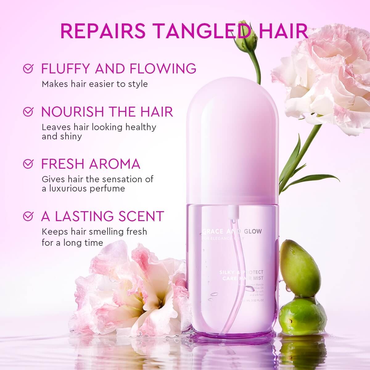 Grace and Glow Silky & Protect Care Hair Mist 100ml – Helps nourish hair with golden marula and olive oil