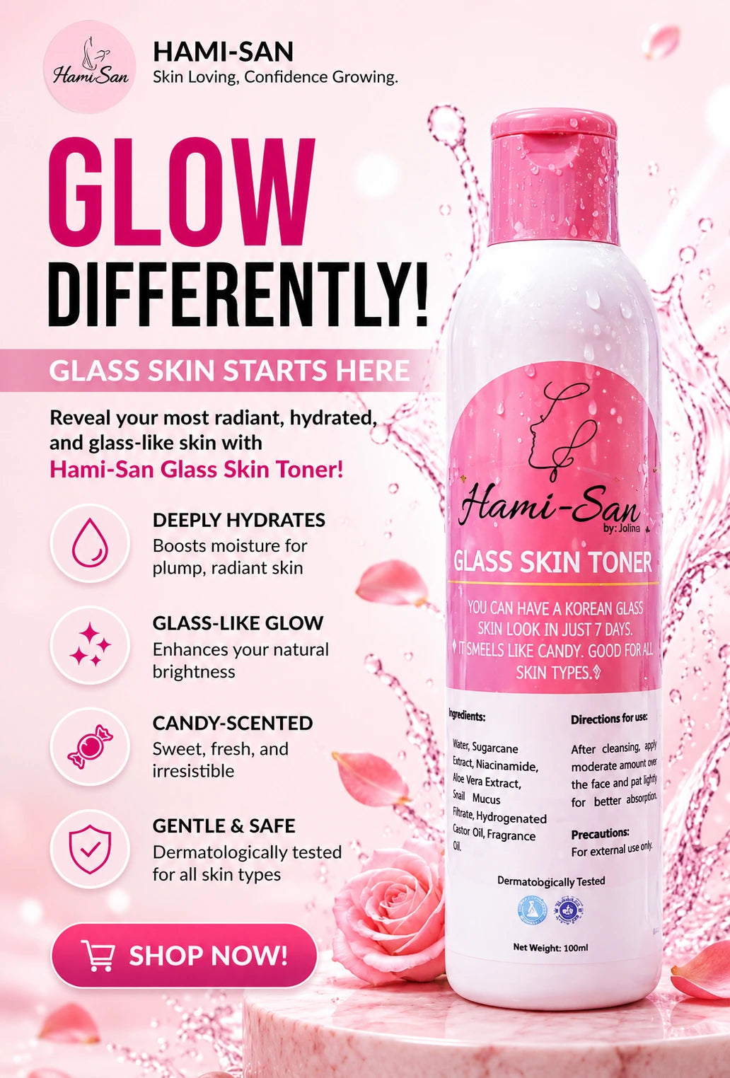Hami-San Glass Skin Toner refreshing daily skincare toner designed for everyday hydration support