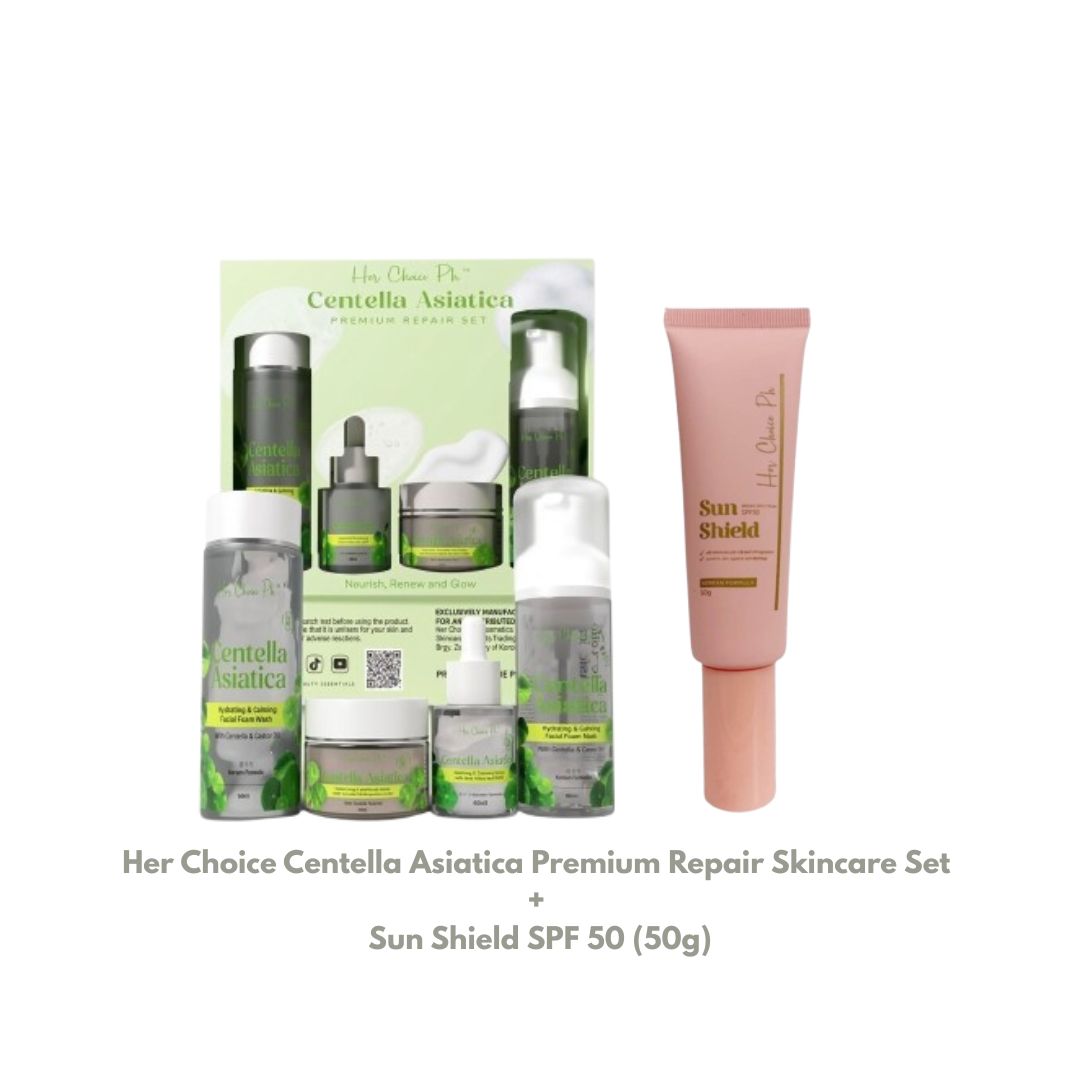 Her Choice Centella Asiatica Premium Repair Skincare Set + Sun Shield SPF 50 (50g) Bundle