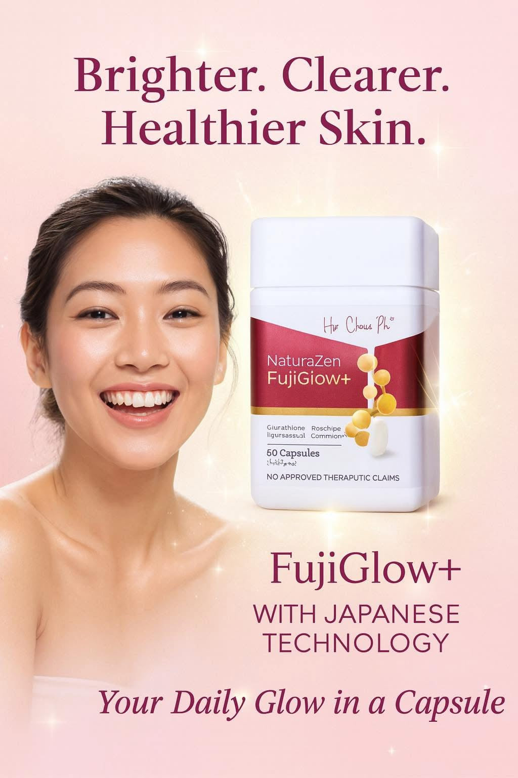 Her Choice PH NaturaZen FujiGlow+ Glutathione with Rosehips, Nattokinase, Ceramide & Inositol – 60 Capsules (500mg)