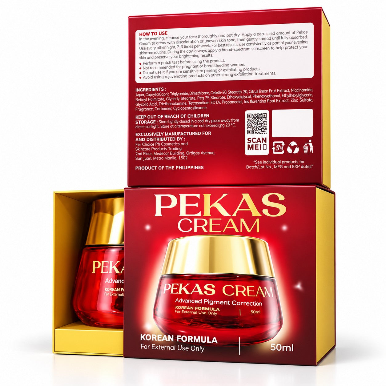 Her Choice PH Pekas Cream 50ml with Glycolic Acid for exfoliating care and smoother-looking skin texture.