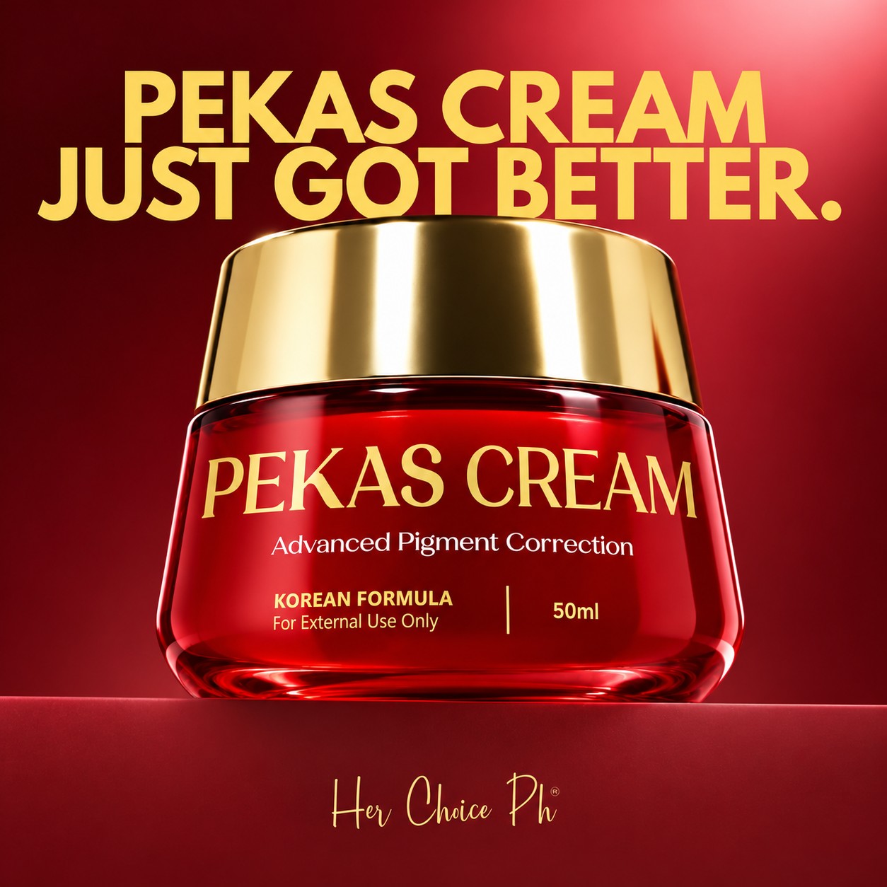 Her Choice PH Pekas Cream 50ml nighttime skincare formula designed to improve the appearance of visible dark spots and uneven complexion.