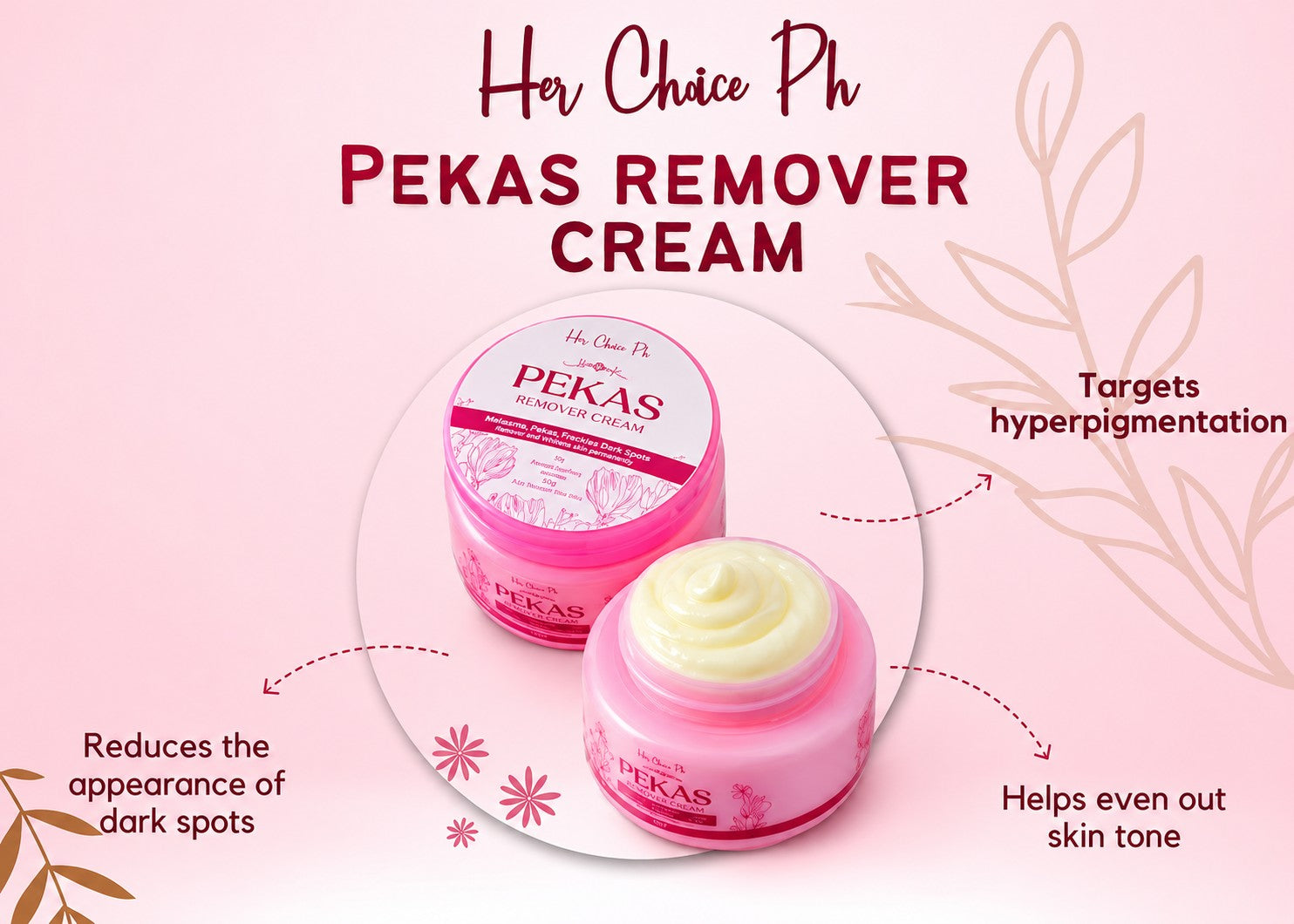 Her Choice PH Pekas Remover Cream features a lightweight cream texture suitable for everyday facial care.