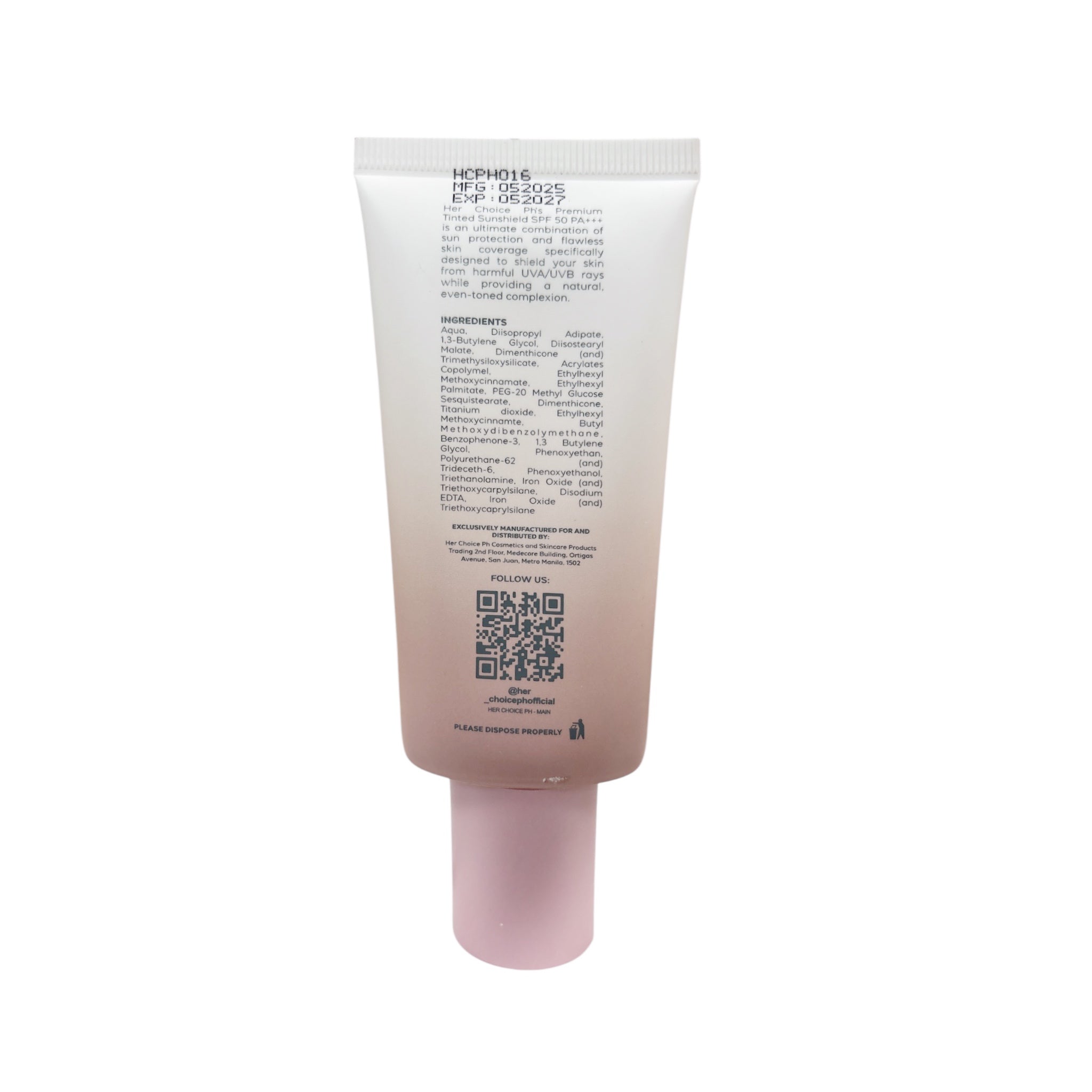 Her Choice PH Premium Tinted Sunshield SPF 50 PA+++ lightweight formula for comfort